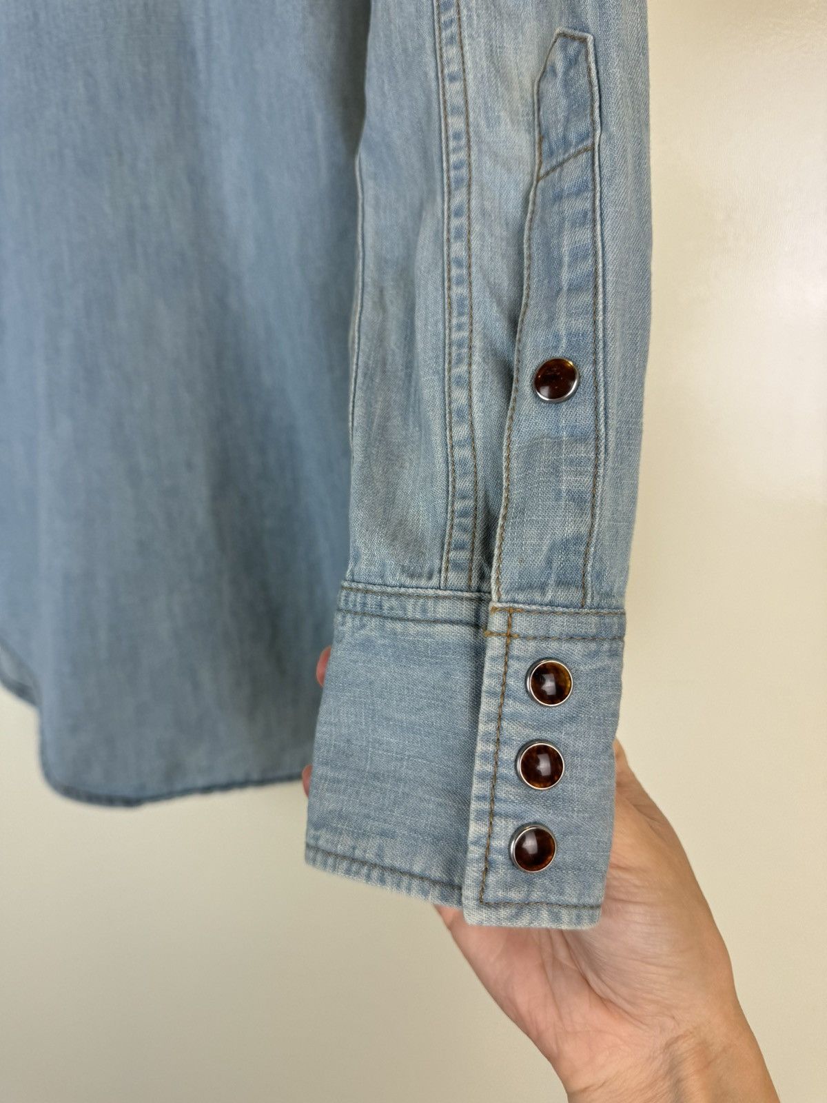 Saint Laurent Paris SAINT LAURENT Denim Light Blue Button Shirt Western Cowboy Size XS / US 0-2 / IT 36-38 - 13 Thumbnail