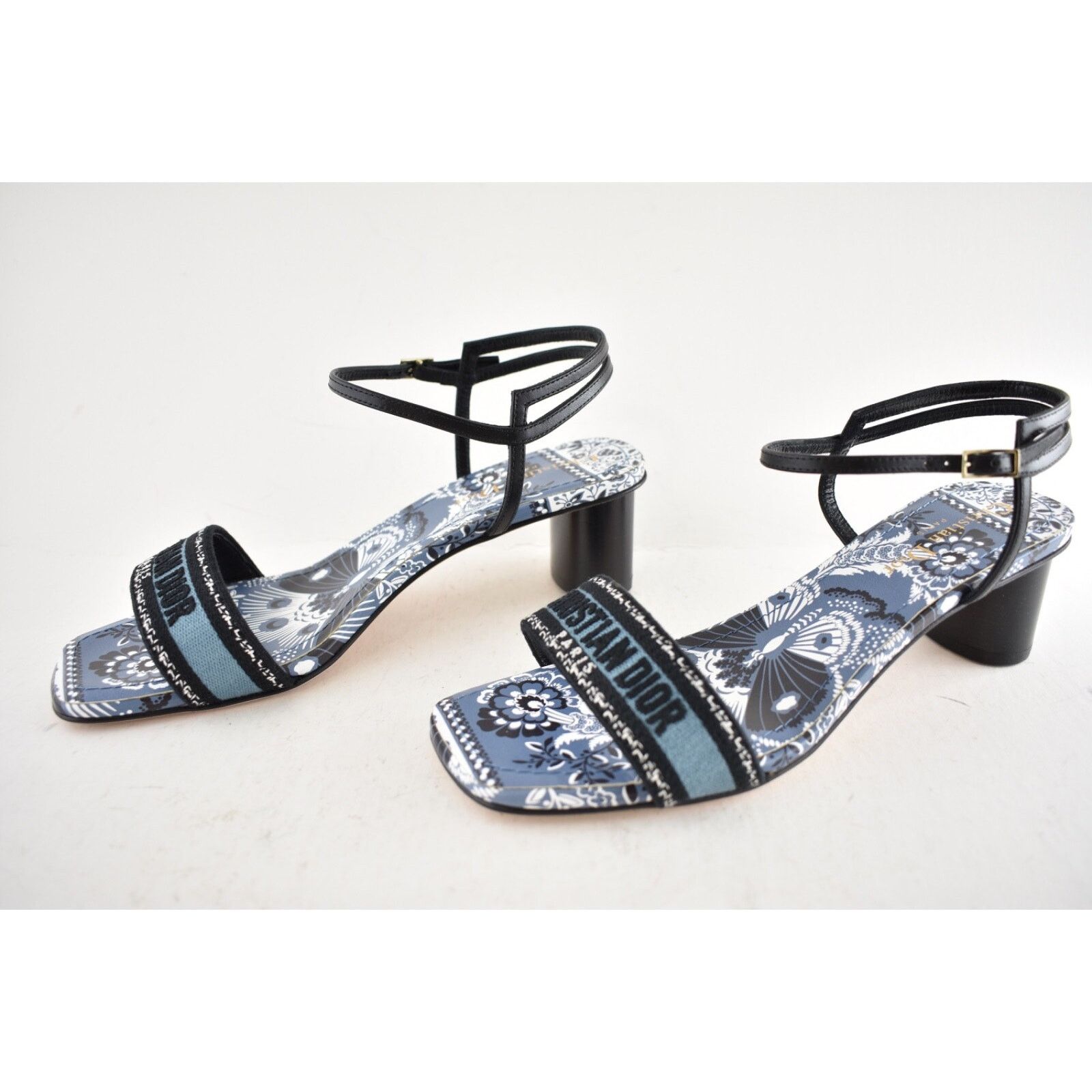 Dior Dior Bandana Embroidered Black Blue Dway Heeled Sandal Size US 10 / IT 40 - 11 Thumbnail