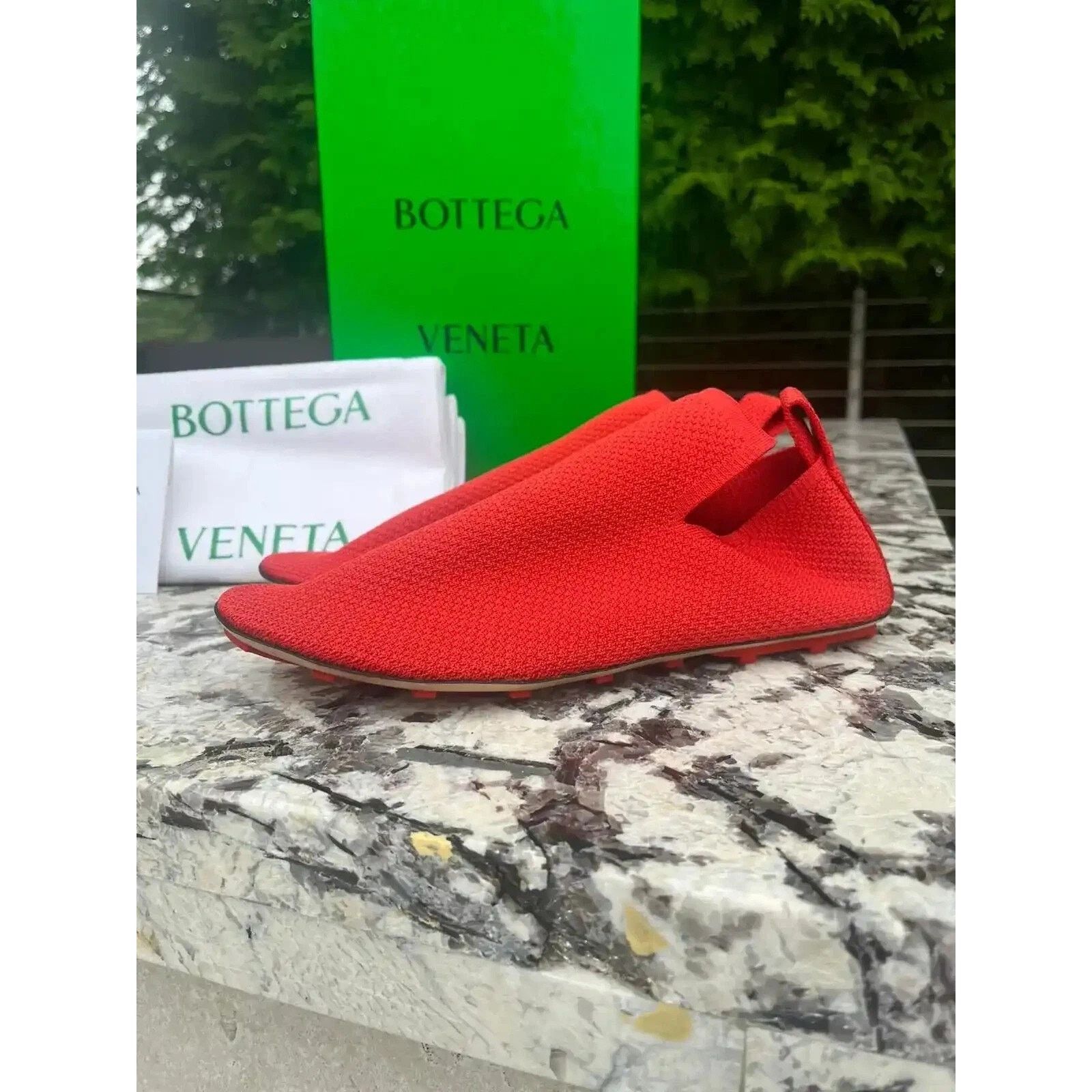 Bottega Veneta o1rshd1 Lattice Slipper Tech Knit Stretch Shoes Bright Red Size US 11 / EU 44 - 3 Thumbnail