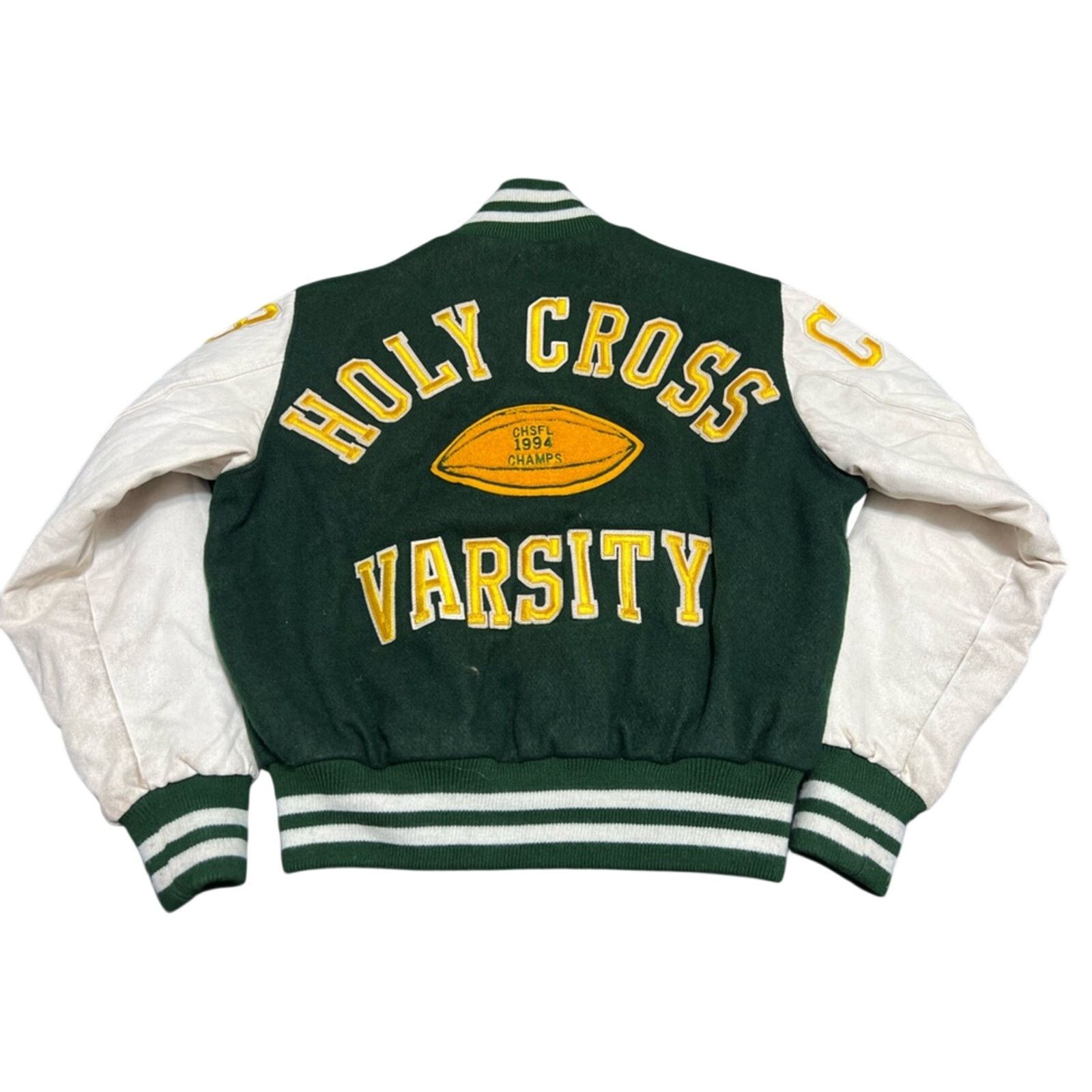 Other 90’s Union Made Holy Cross Football Jacket Leather Wool Size US XL / EU 56 / 4 - 1 Thumbnail