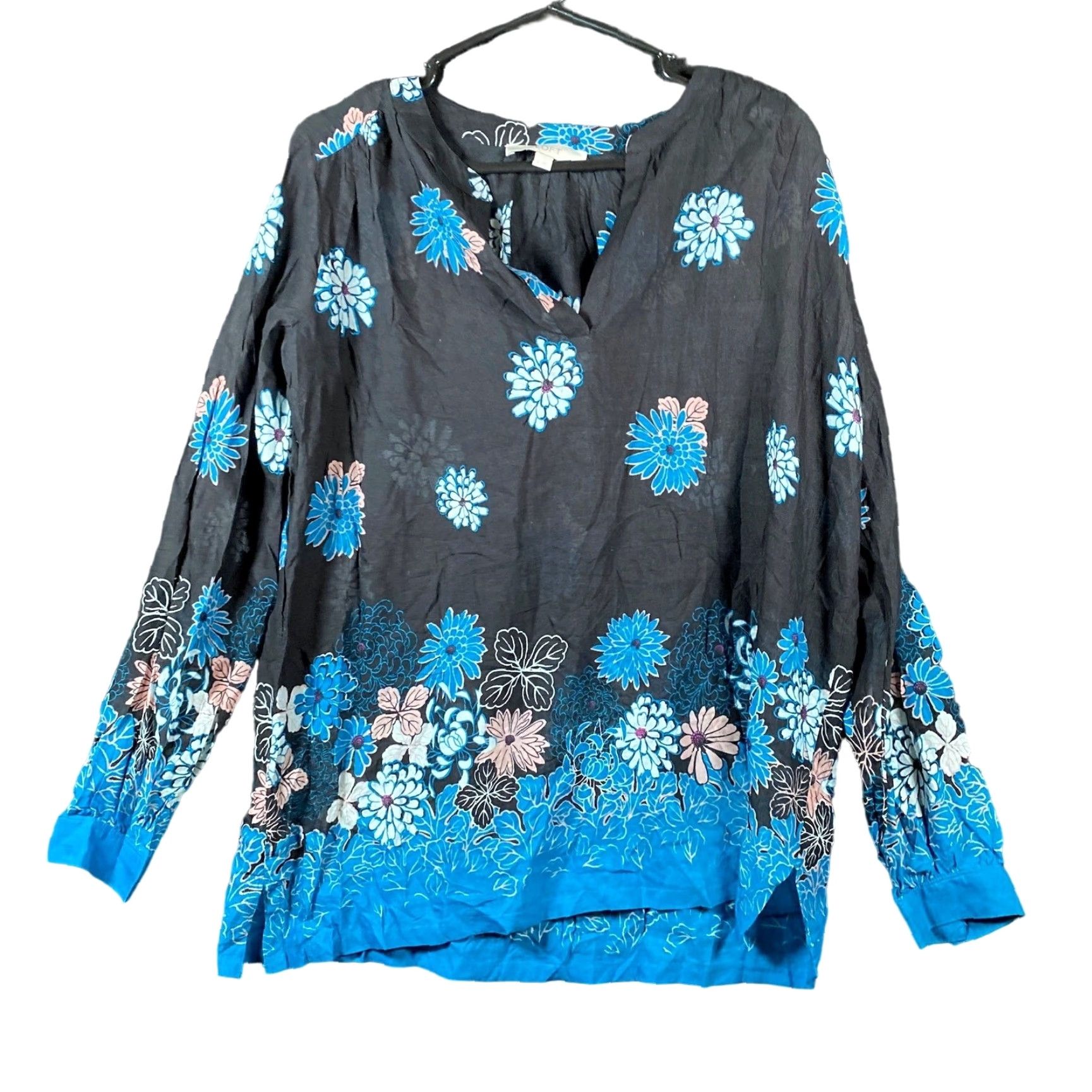 Loft VINTAGE LOFT Blouse Womens Black Floral Sheer Long Sleeve V Neck Tunic S Size S / US 4 / IT 40 - 2 Thumbnail