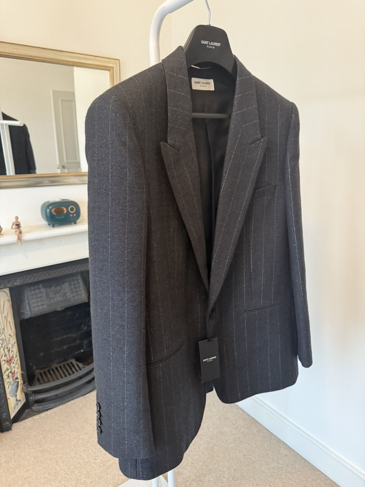 Saint Laurent Paris FW22 Saint Laurent Dark Grey Pinstriped Blazer Jacket Size 54R - 3 Thumbnail