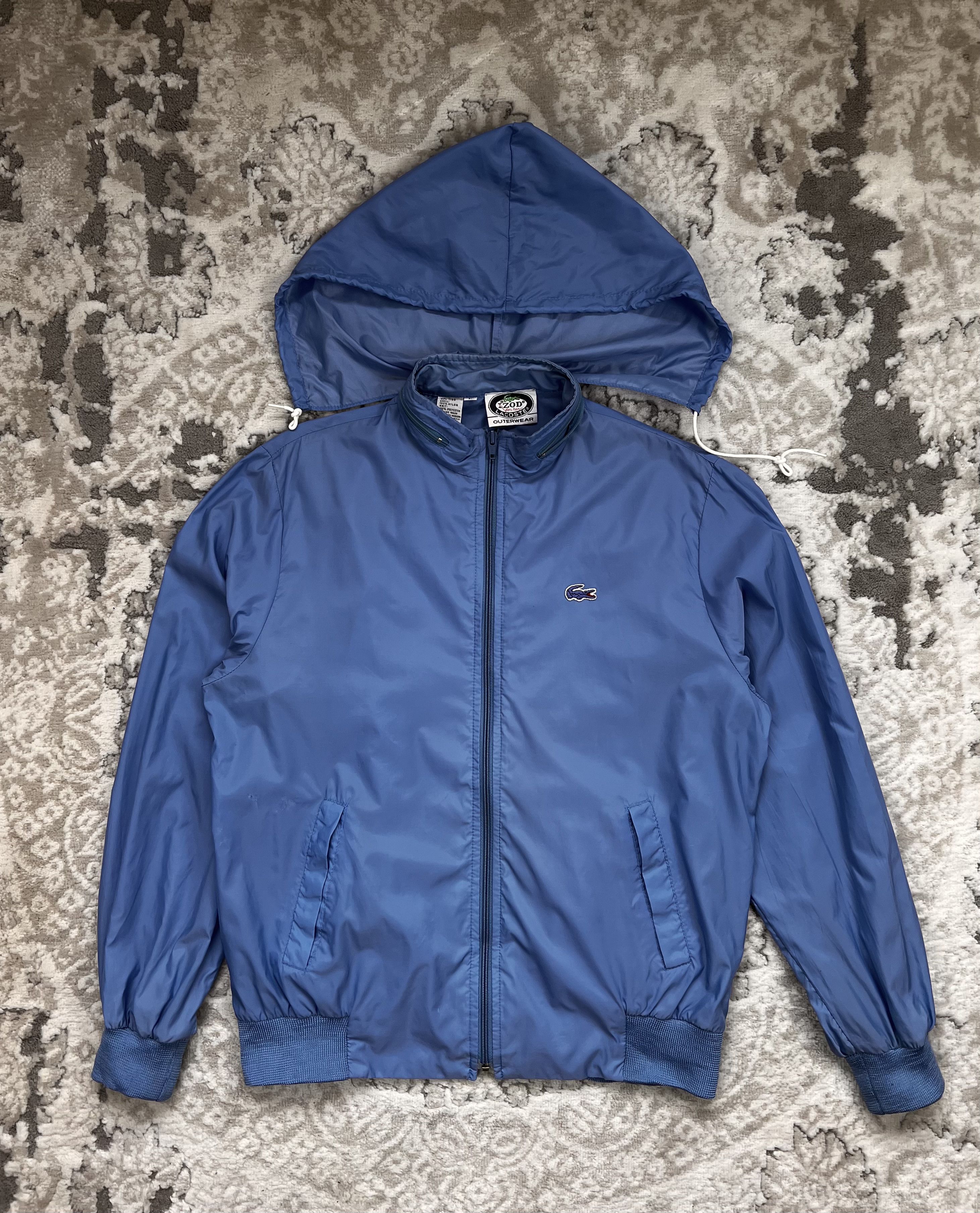 Lacoste Vintage IZOD Lacoste Blue Croco Windbreaker Jacket Zip Hood Size L / US 10 / IT 46 - 2 Thumbnail