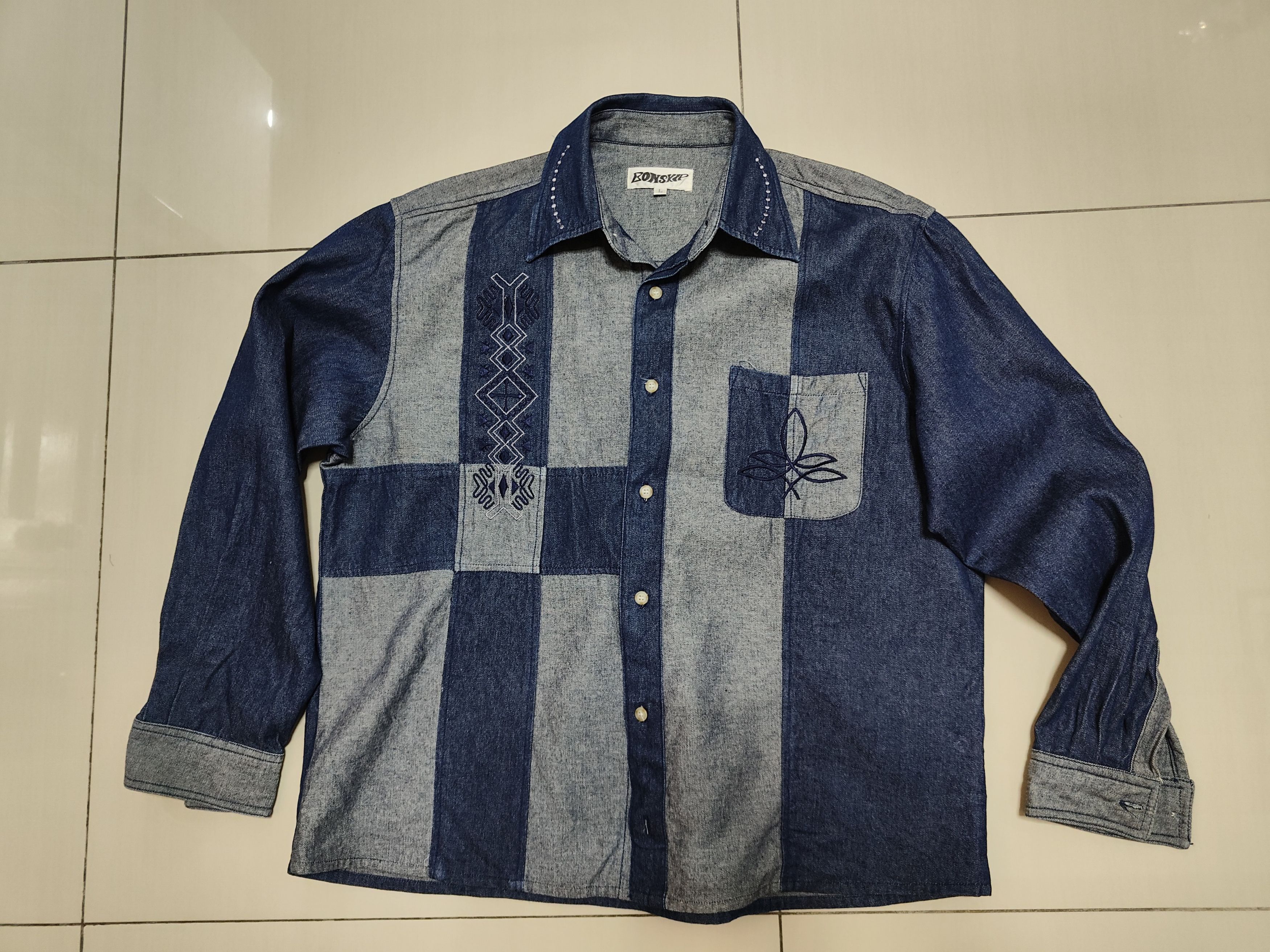 Vintage Vintage Bonskip Embroidery Patch Denim Shirt Size US L / EU 52-54 / 3 - 2 Thumbnail