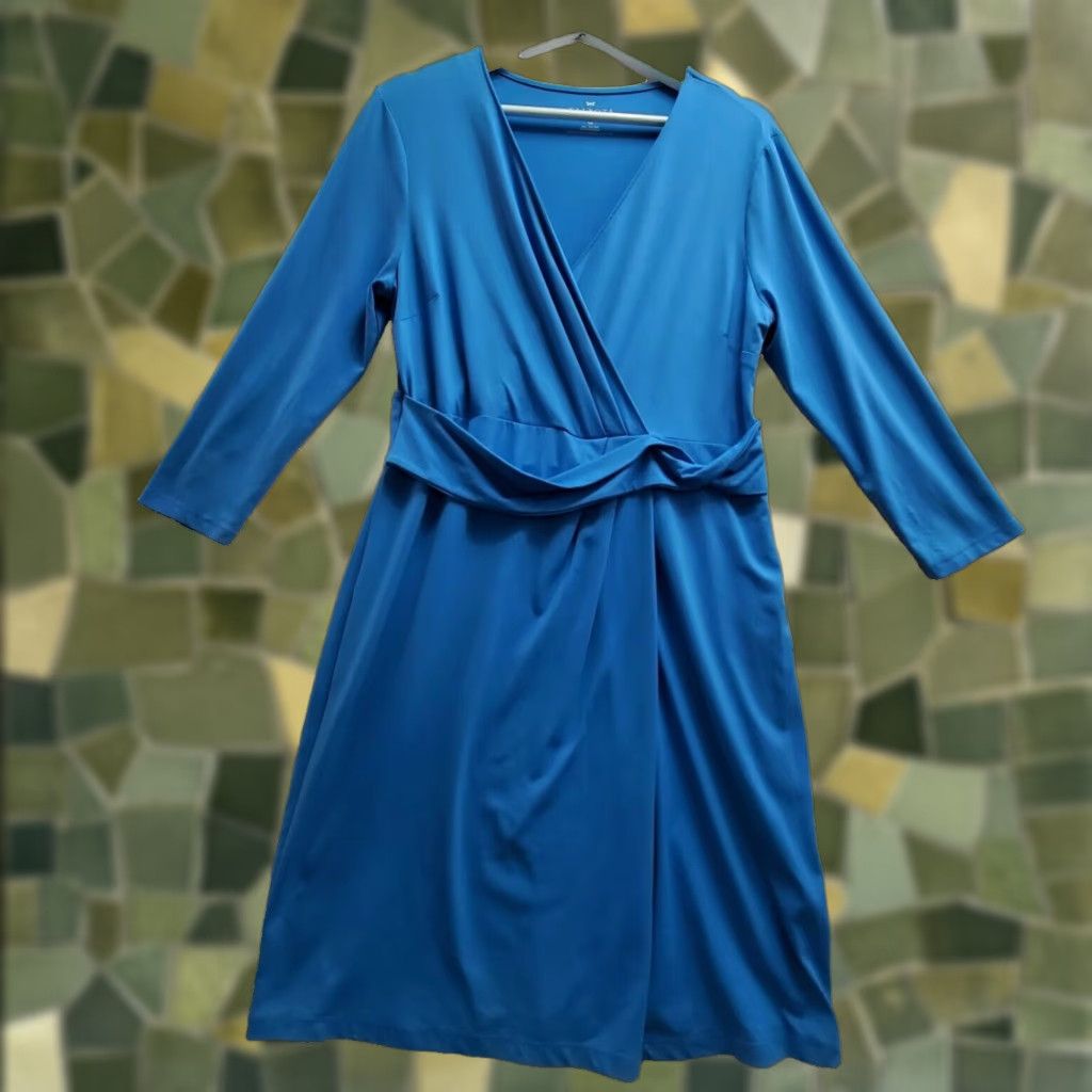 Talbots Talbots Faux Wrap Dress Women's Large Petite Blue Nylon Stretch Surplice Neck Dress Size L / US 10 / IT 46 - 1 Thumbnail