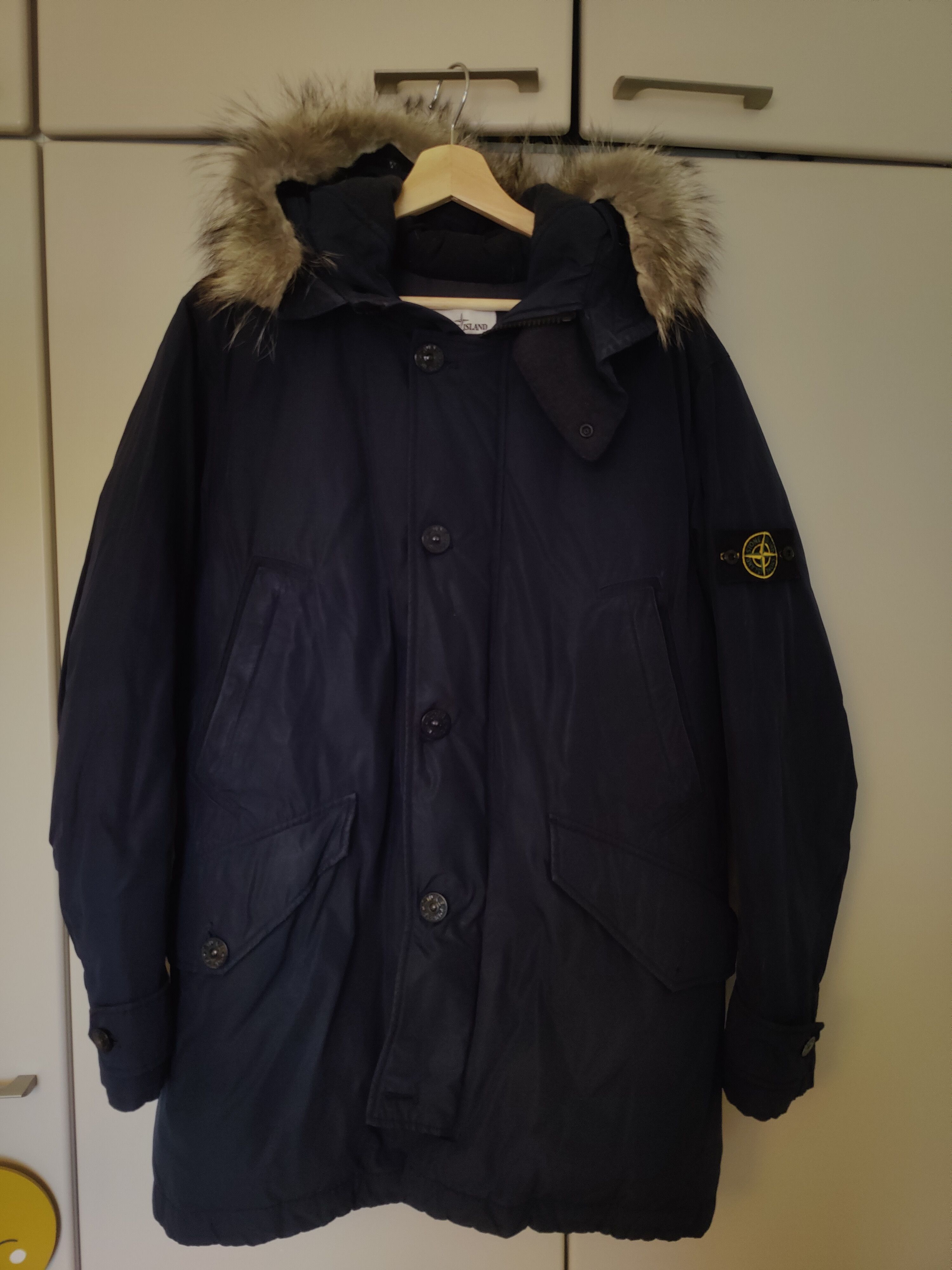 image of Stone Island Micro Reps Down, Removable Fur Lined Hood, Circa 2016 Maybe? in Navy, Men's (Size XL)