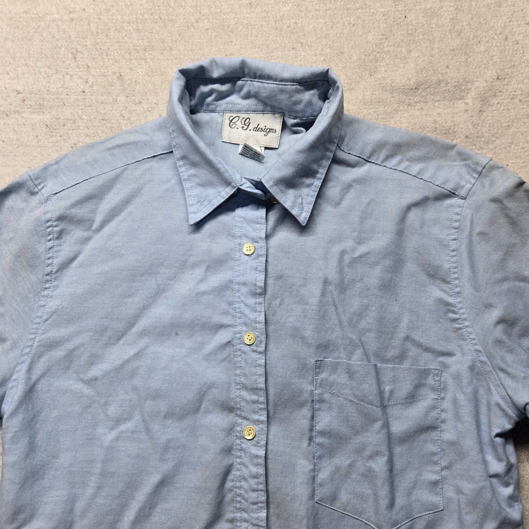 Vintage C.G. Designs Solid Blue Button Up Long Sleeve Shirt Adult Women Size 13 / 14 Shirt Women Blue 14's Womens Size XL / US 12-14 / IT 48-50 - 2 Thumbnail