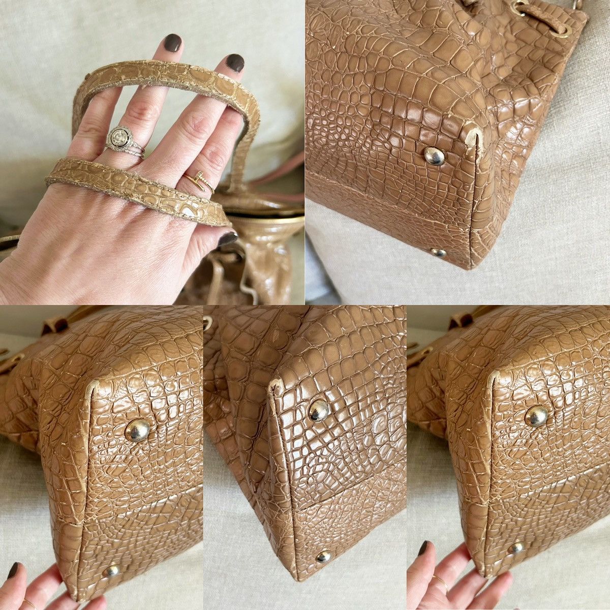 Jimmy Choo Authentic JIMMY CHOO Tan Croc Embossed Leather Rhea Tote Bag Size ONE SIZE - 6 Thumbnail