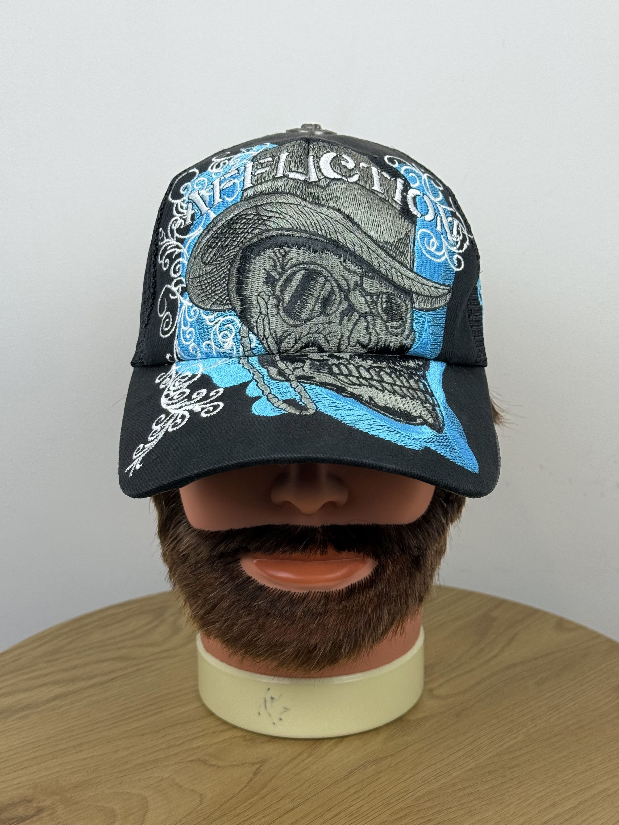 Affliction Affliction Skull Snapback Trucker Black Blue Mesh Hat Cap Size ONE SIZE - 2 Thumbnail