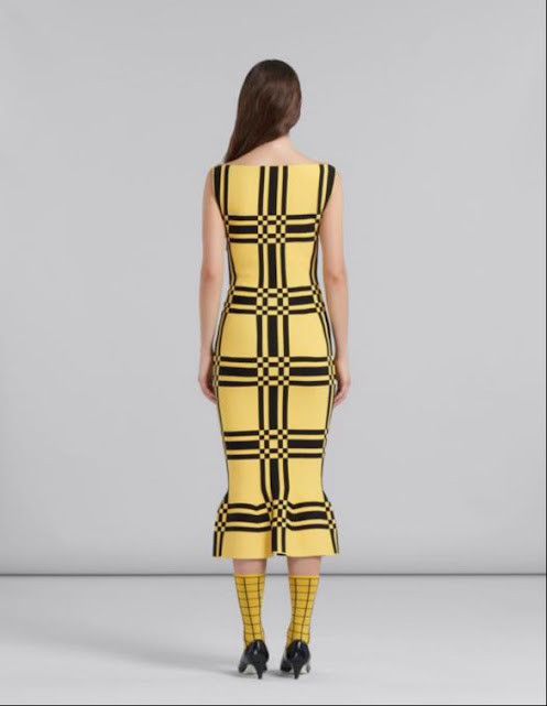 Marni o1w1db10824 Sleeveless Midi Dress in Yellow Black Size L / US 10 / IT 46 - 2 Thumbnail