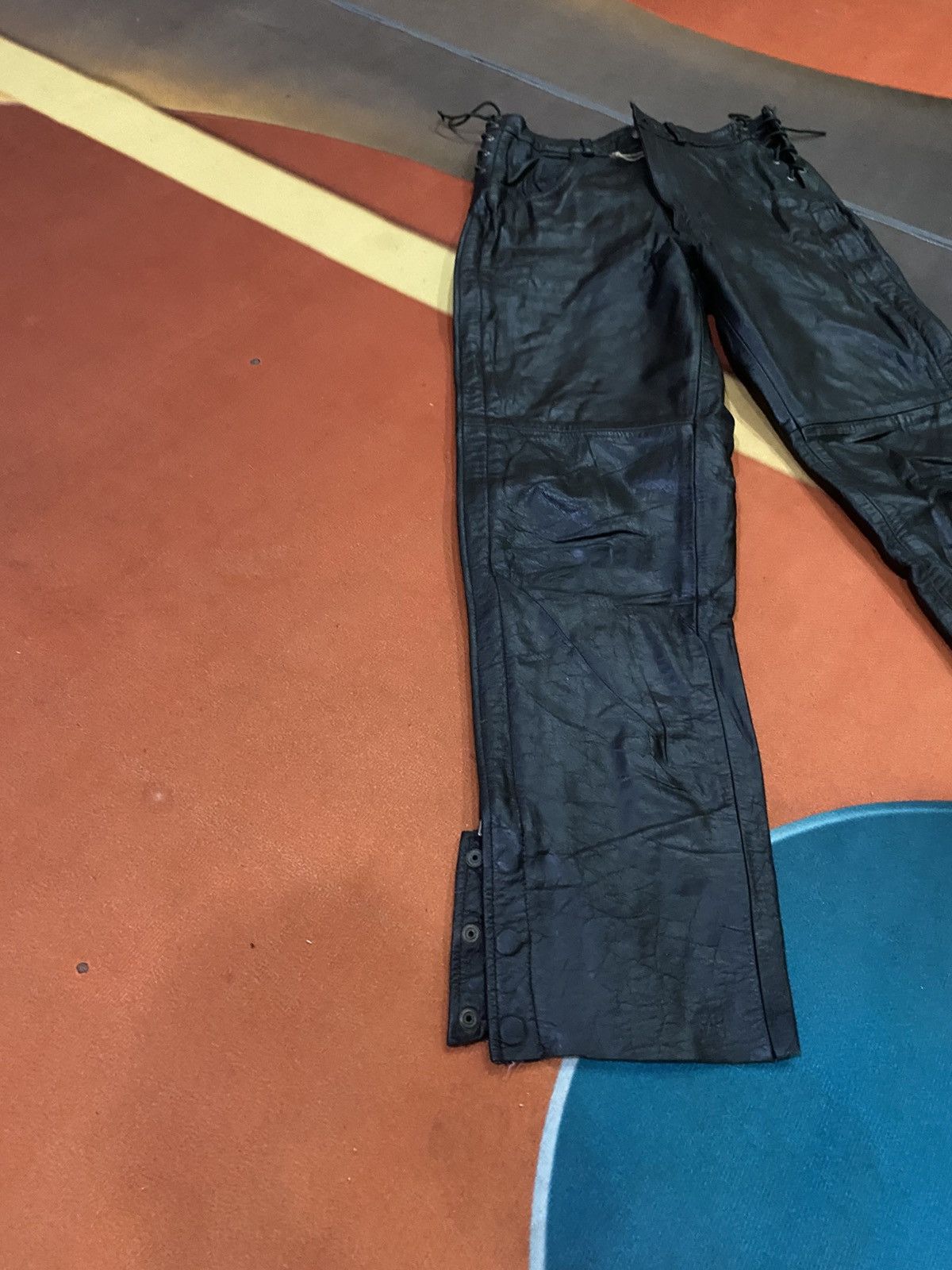 Genuine Leather Highway One Motorcycle Pants Side Zip & Snap Biker Chaps Size US 30 / EU 46 - 10 Thumbnail