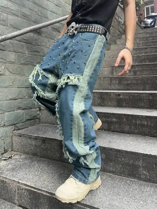 Designer × Japanese Brand × Vintage Washed Distressed Baggy Unique Y2k Edge Size US 31 - 2 Thumbnail