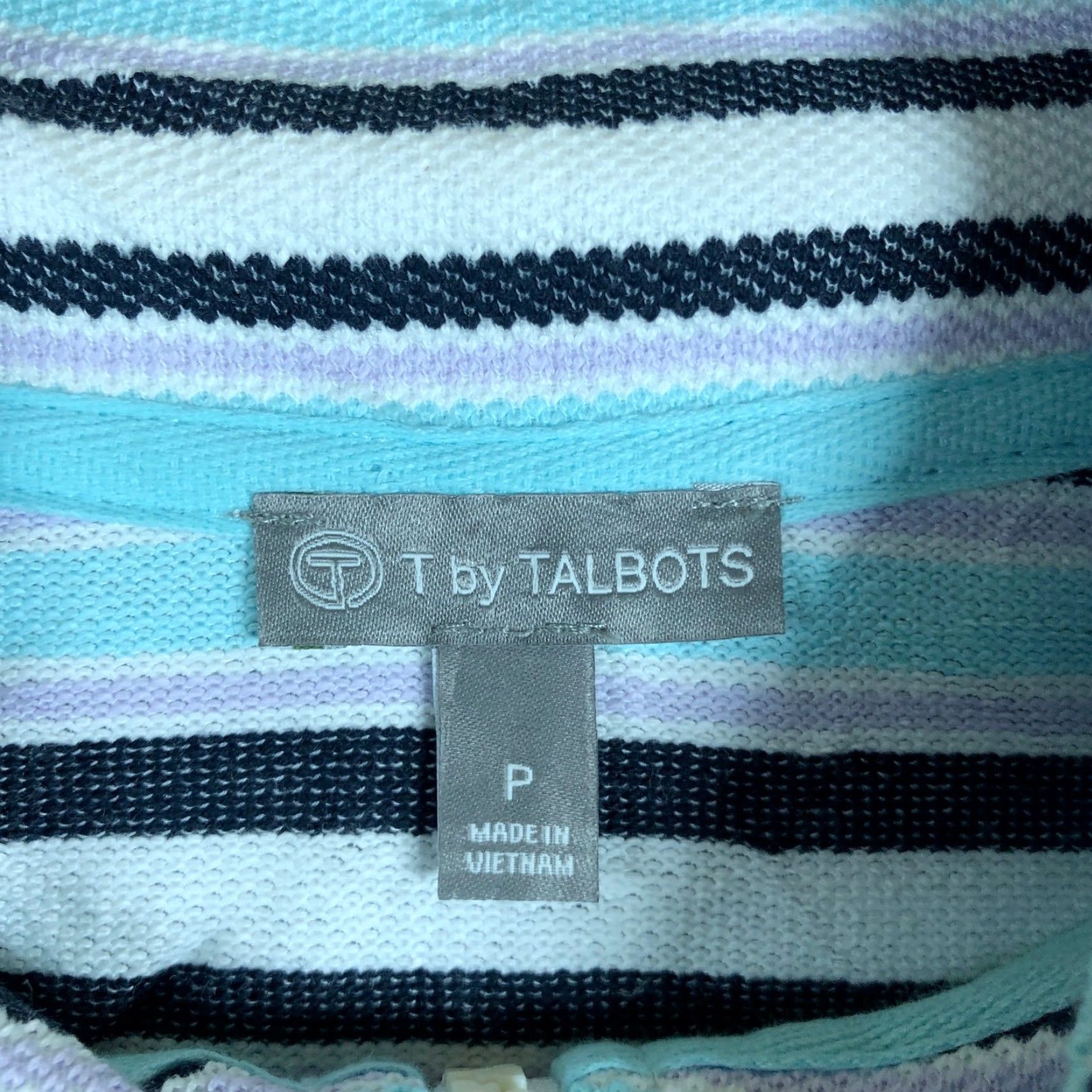 Talbots T by Talbots Womens Sweater Blue Multicolored Striped Petite 1/4 Zip Pullover Pockets Size XXS / US 00 / IT 34 - 6 Thumbnail
