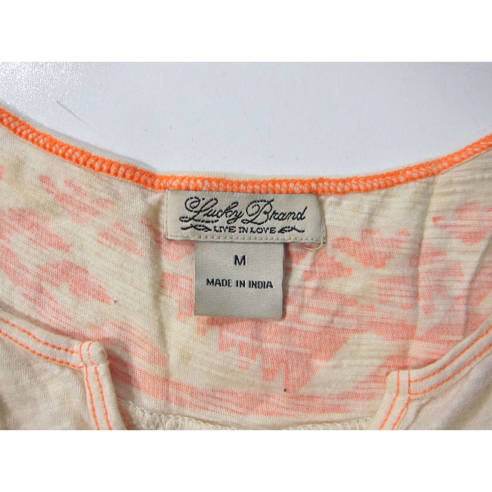Lucky Brand Lucky Brand 100% Cotton Embroidered Orange Sleeveless Tank Blouse Medium Women Shirt V-Neck Size M / US 6-8 / IT 42-44 - 3 Thumbnail