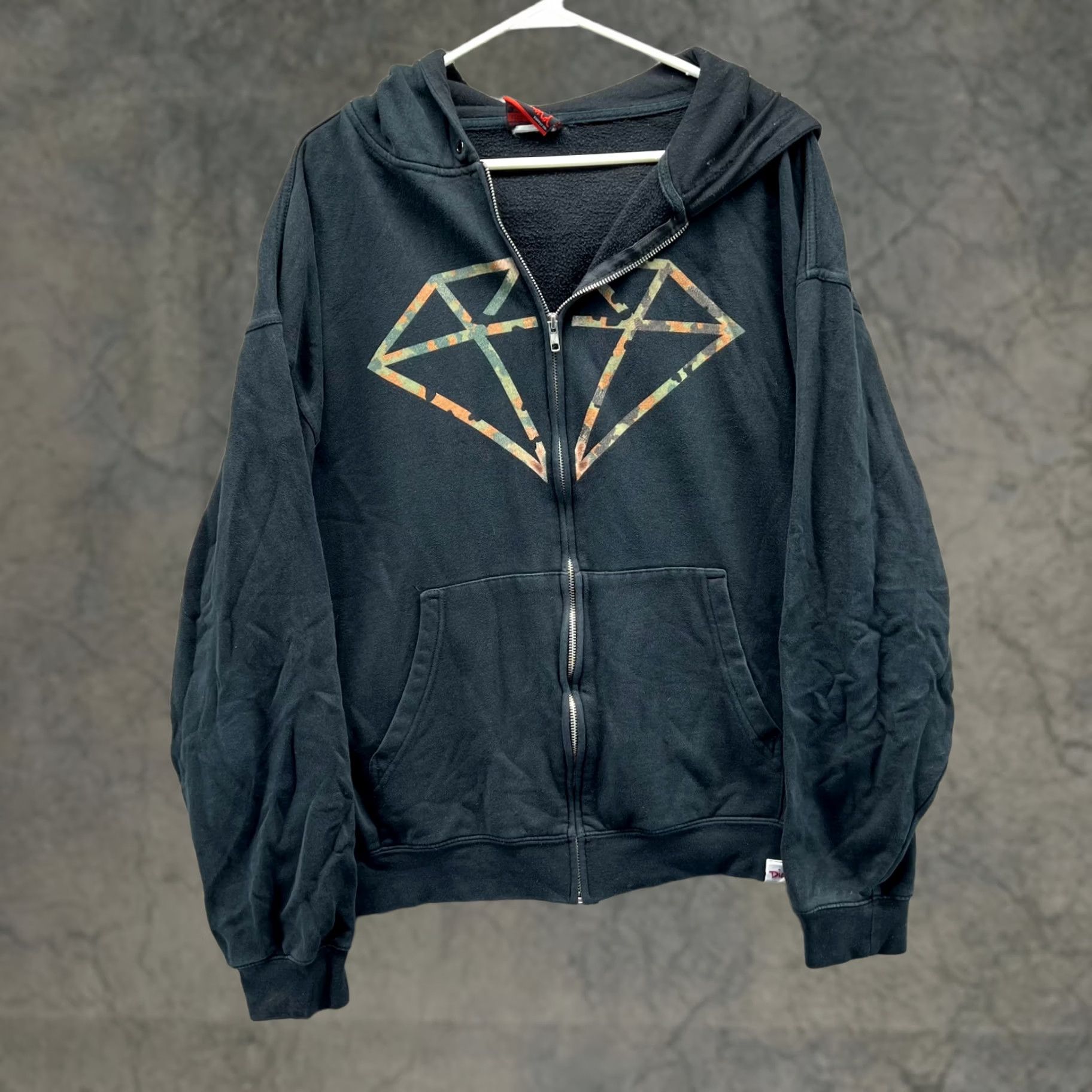 Vintage VINTAGE Diamond Hoodie Mens Large Black Full Zip Hoodie Fleece Big Print Jacket Vintage Size US L / EU 52-54 / 3 - 1 Thumbnail