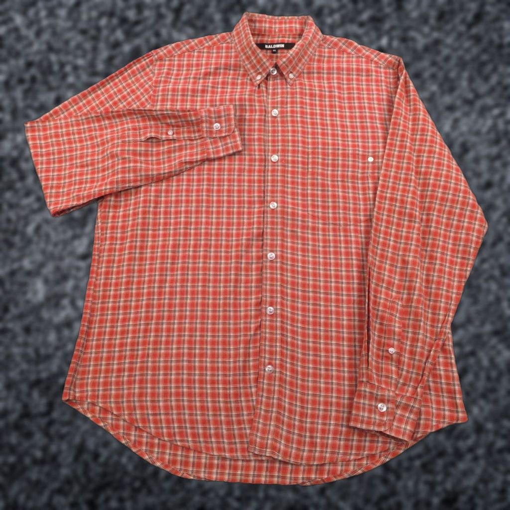 Vintage Baldwin Shirt Mens XL Red Lightweight Flannel Button-Up Long Sleeve Casual Workwear Size US XL / EU 56 / 4 - 1 Thumbnail