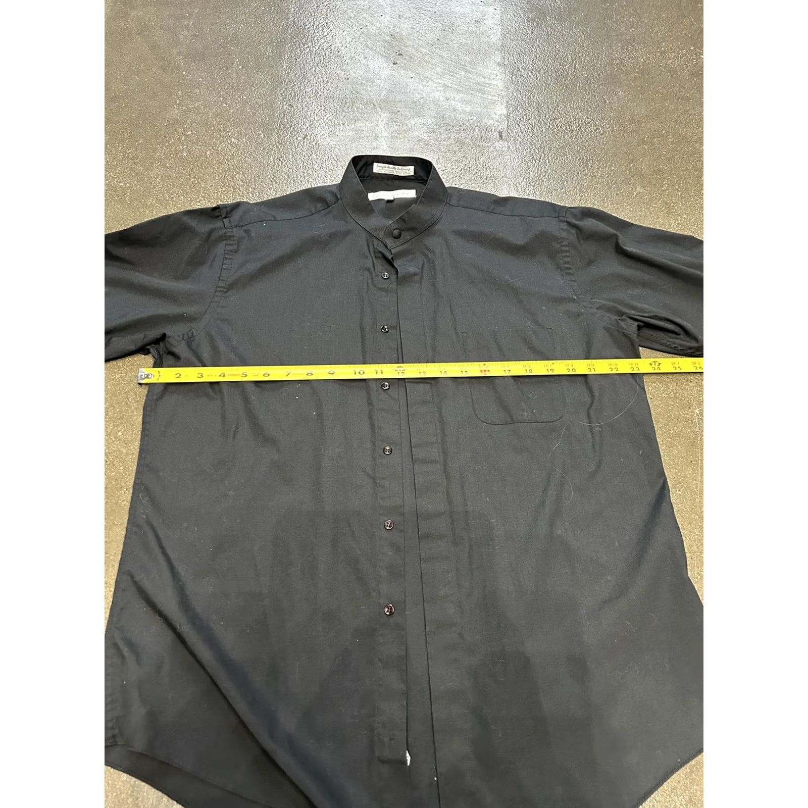 Needles VINTAGE Diamante Mens Band Collar Dress Shirt L Black Long Sleeve 16 32/33 Barrell Cuff Size 42R - 3 Thumbnail