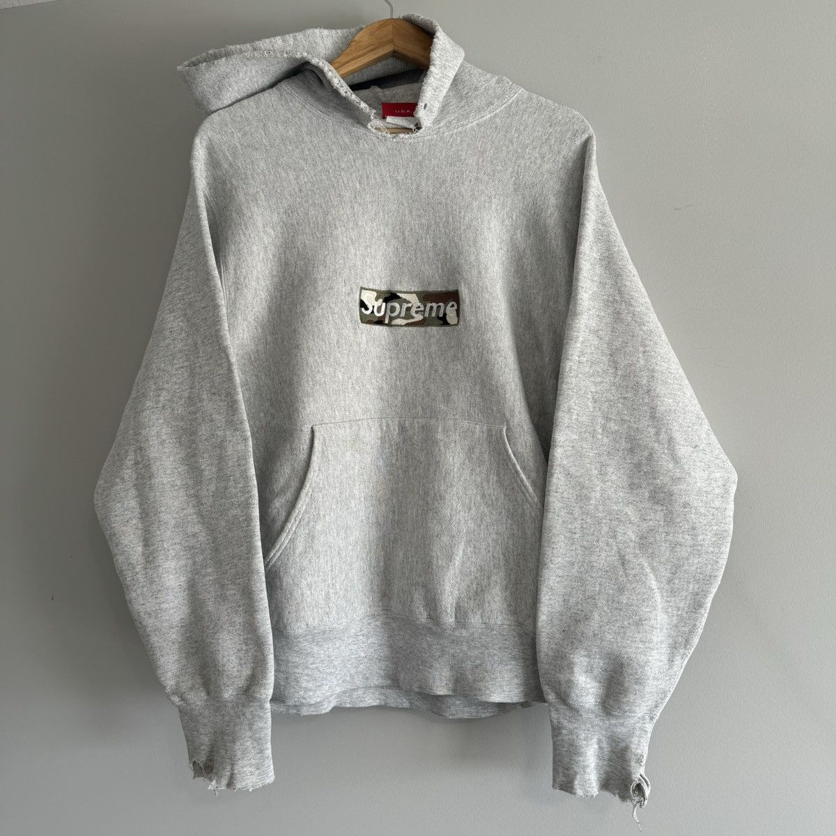 image of 1995 Supreme 1St Anniversary Camo / Grey Box Logo Hoodie, Men's (Size Large)