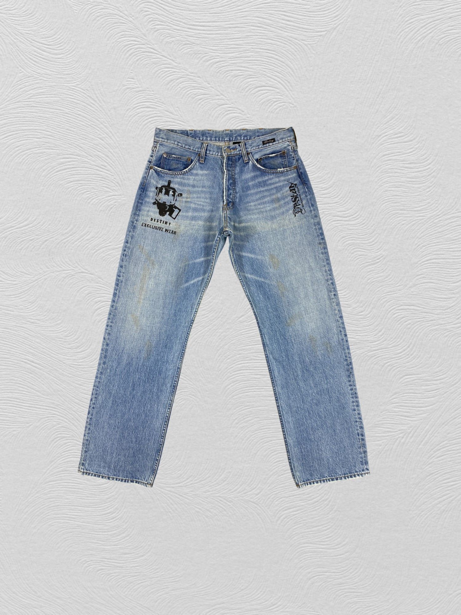 Japanese Brand Distressed Blue Vintage Desteny Jeans 34x32 Denim- JN3566 Size US 34 / EU 50 - 1 Thumbnail