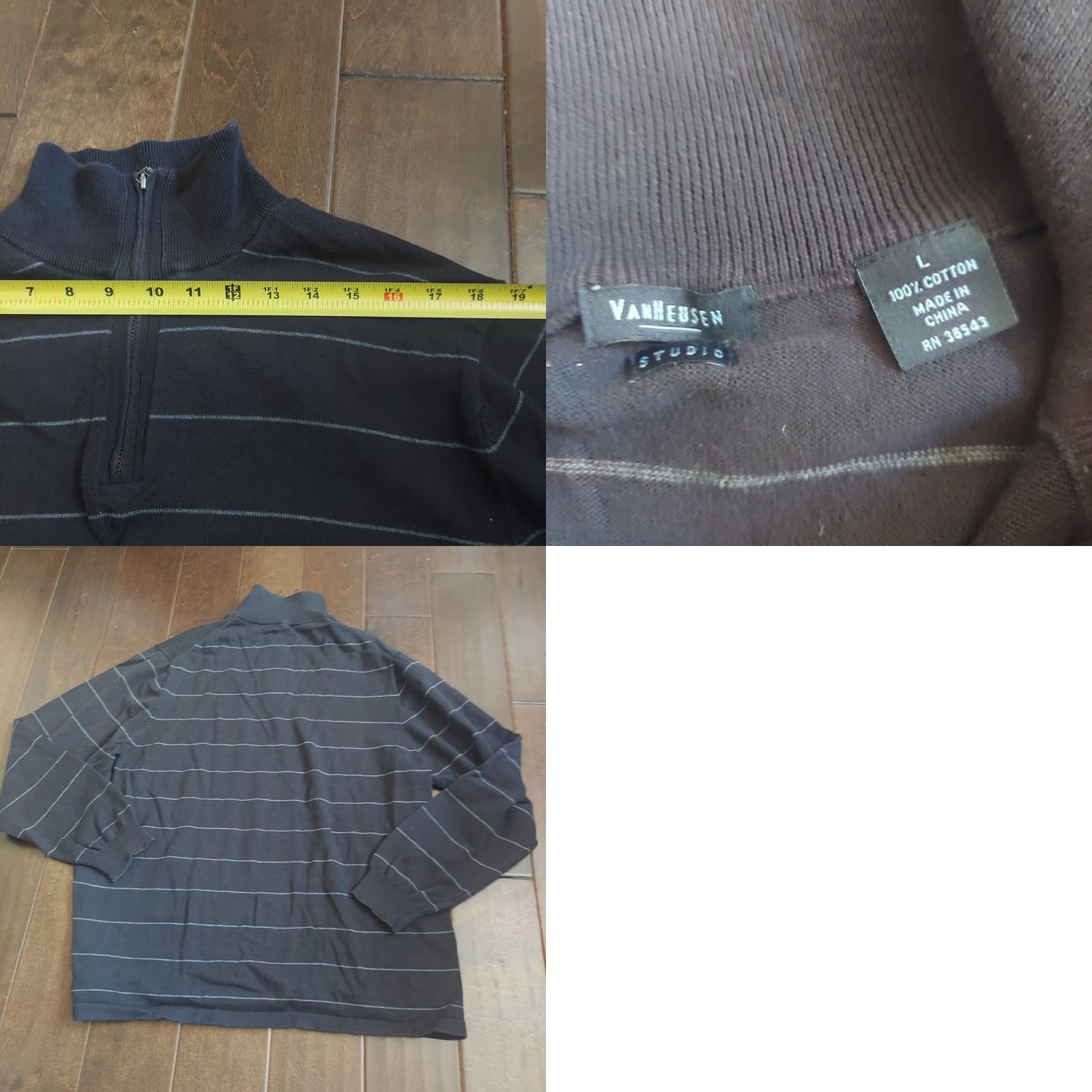 Van Heusen Van Heusen Men’s Black Striped Half Zip Turtleneck Sweatshirt - Size L, Wool/Cotton, Pullover, Vintage: No, Casual Size US L / EU 52-54 / 3 - 9 Thumbnail