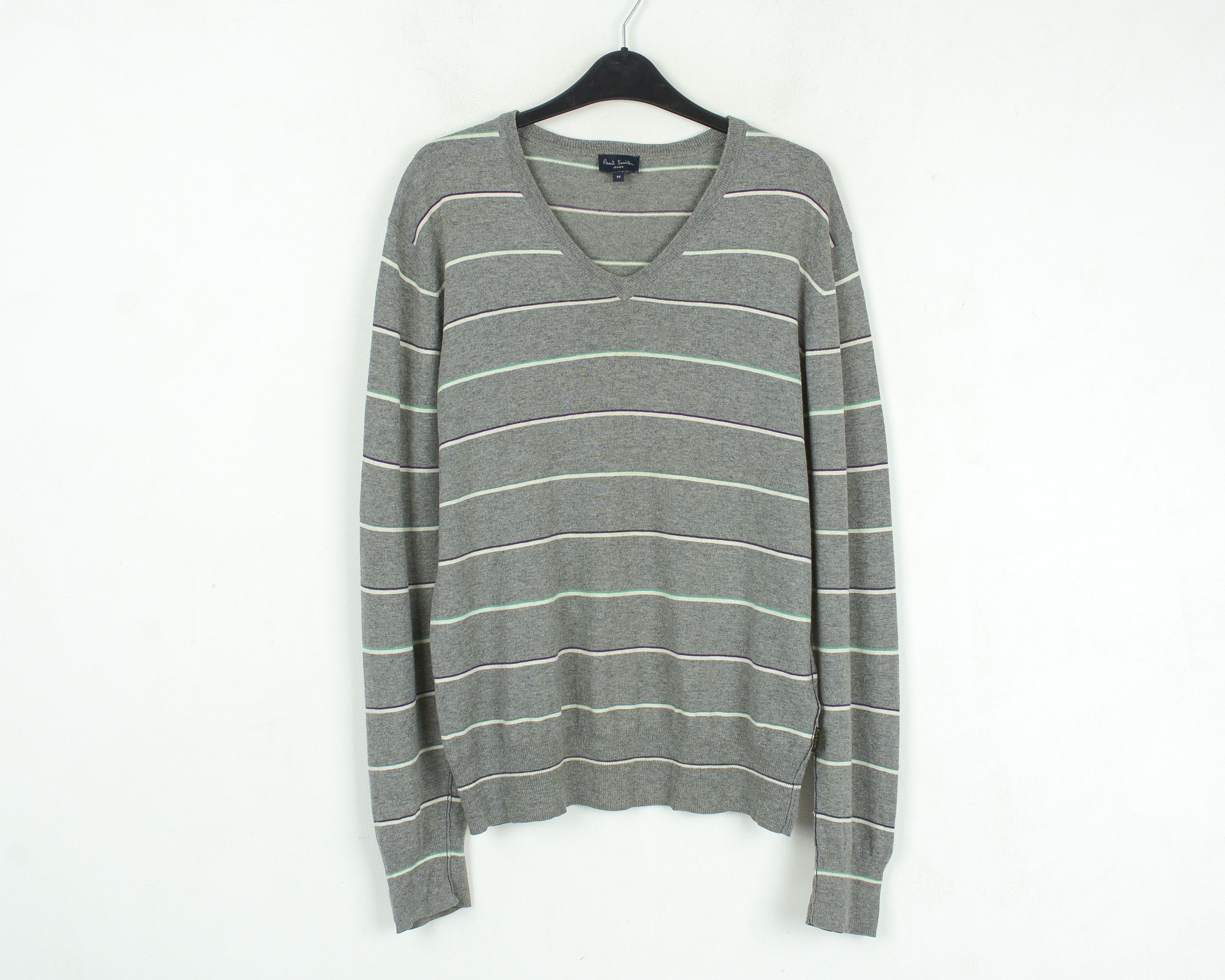 Paul Smith Cotton V-Neck M Sweater Striped Jumper Pullover Top Knit Size US M / EU 48-50 / 2 - 1 Thumbnail