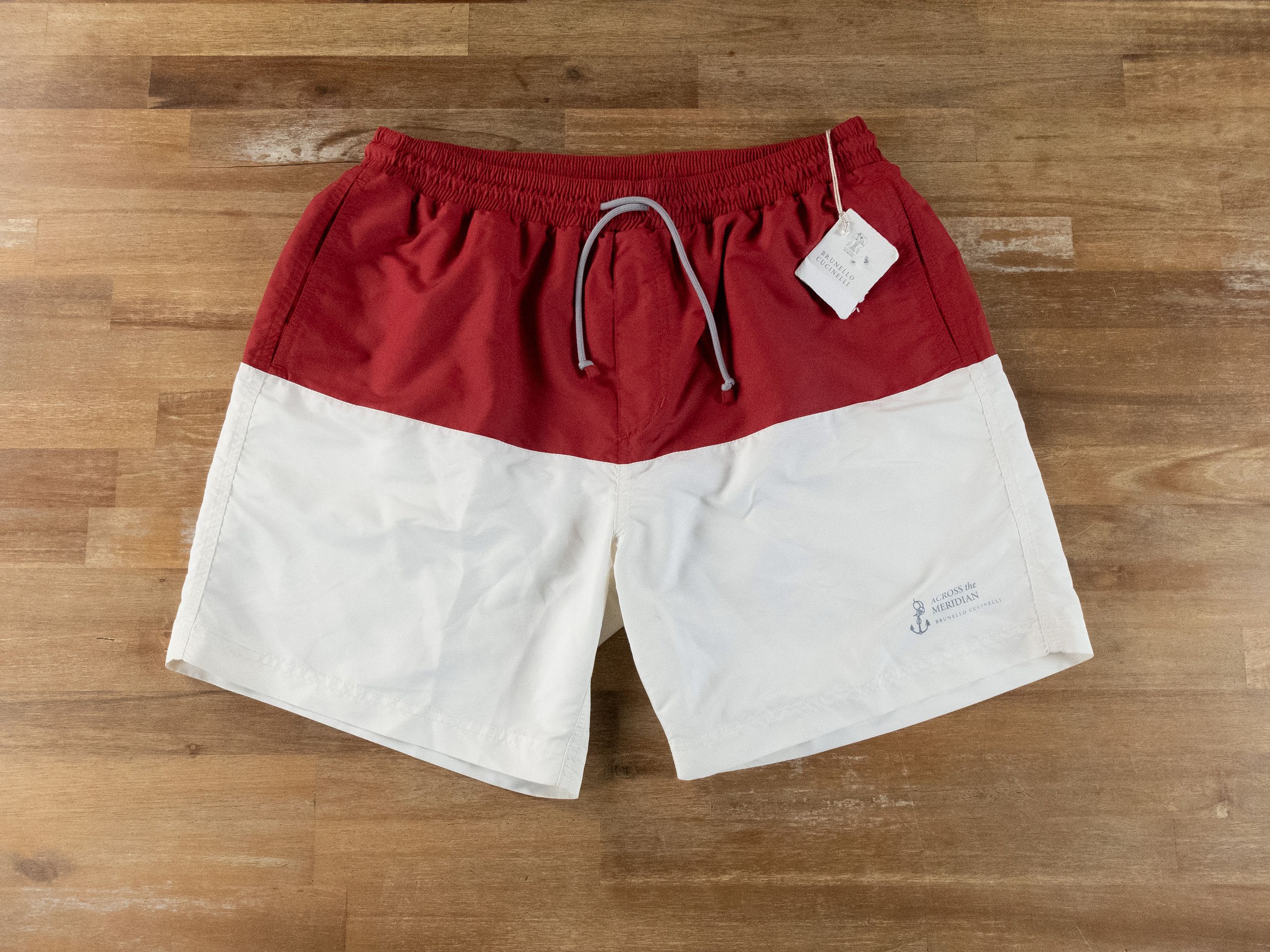 Brunello Cucinelli BRUNELLO CUCINELLI red white Across Meridian swim shorts XL Size US 36 / EU 52 - 1 Thumbnail