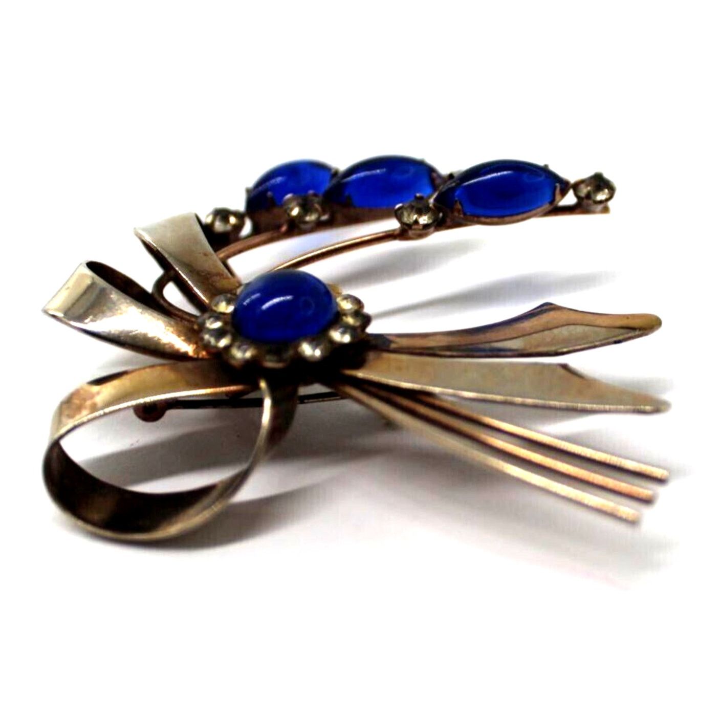 Other Vintage White Rhinestone Spray Brooch Pin• Blue Lucite • Bow Size ONE SIZE - 2 Thumbnail