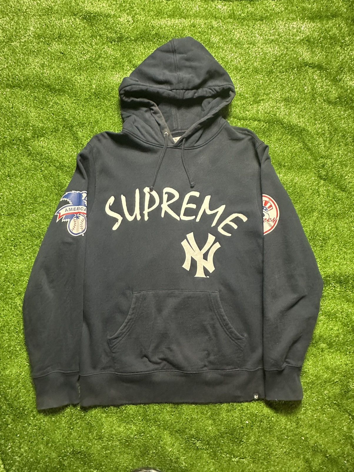 supreme  new york yankees  navy パーカー Supreme Yankees Hooded Sweatshirt Navy Men's - SS15 - US