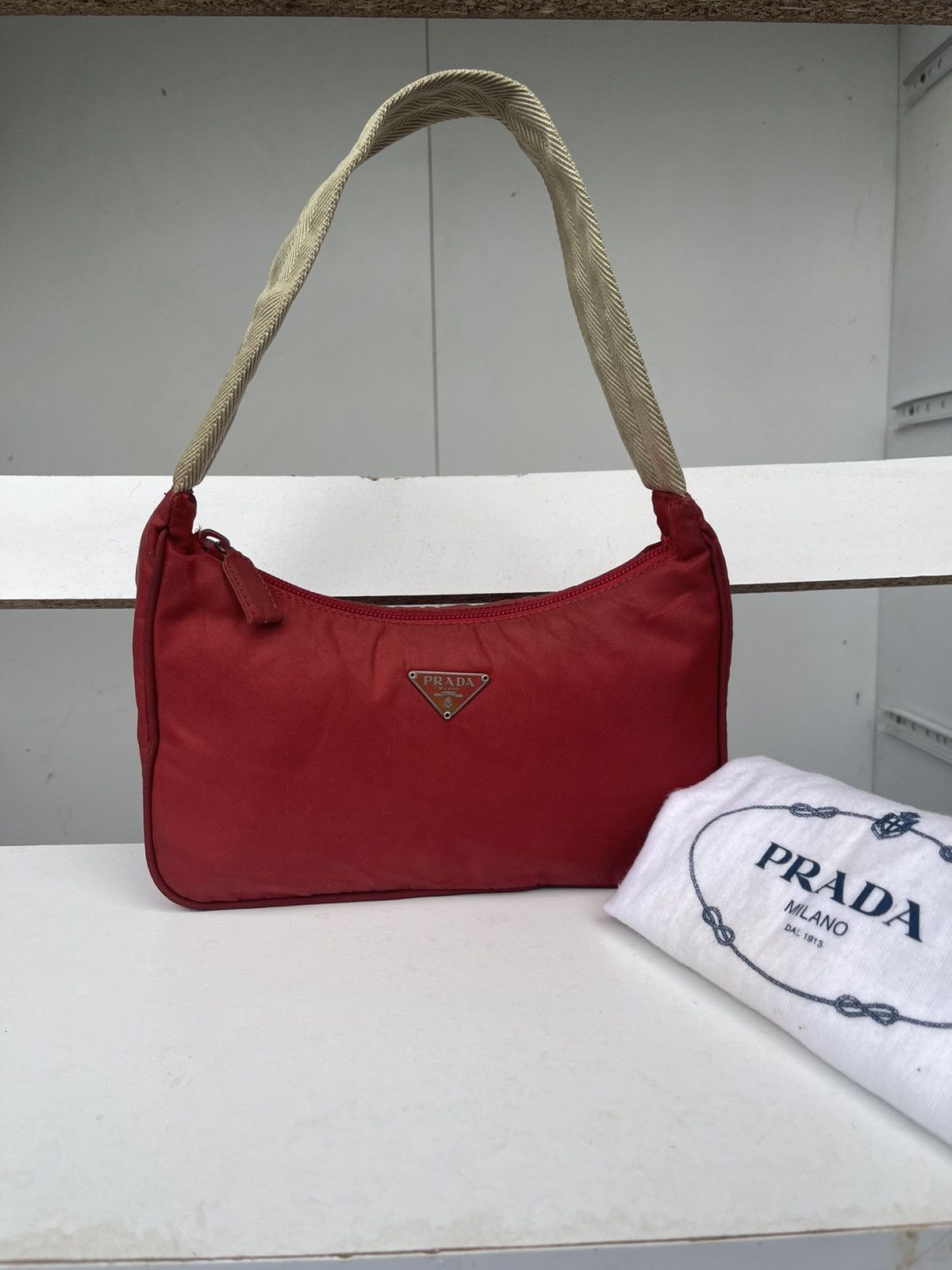 Prada Tessuto Small Hobo Bag in Red, Women's