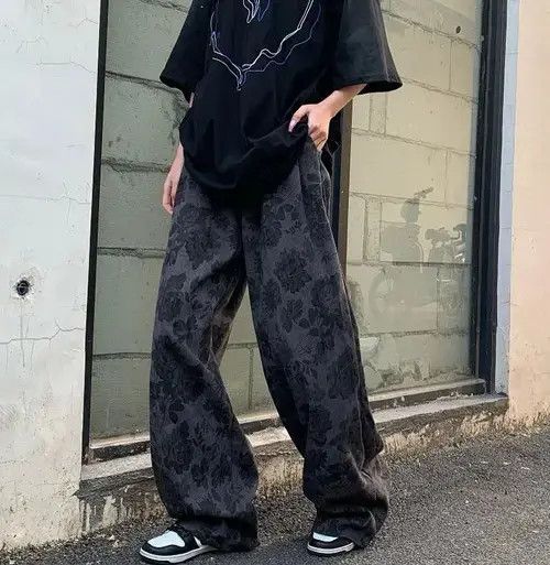 Other Retro Corduroy Rose Print Harajuku Casual Wide Leg Trousers Size US 29 - 1 Thumbnail