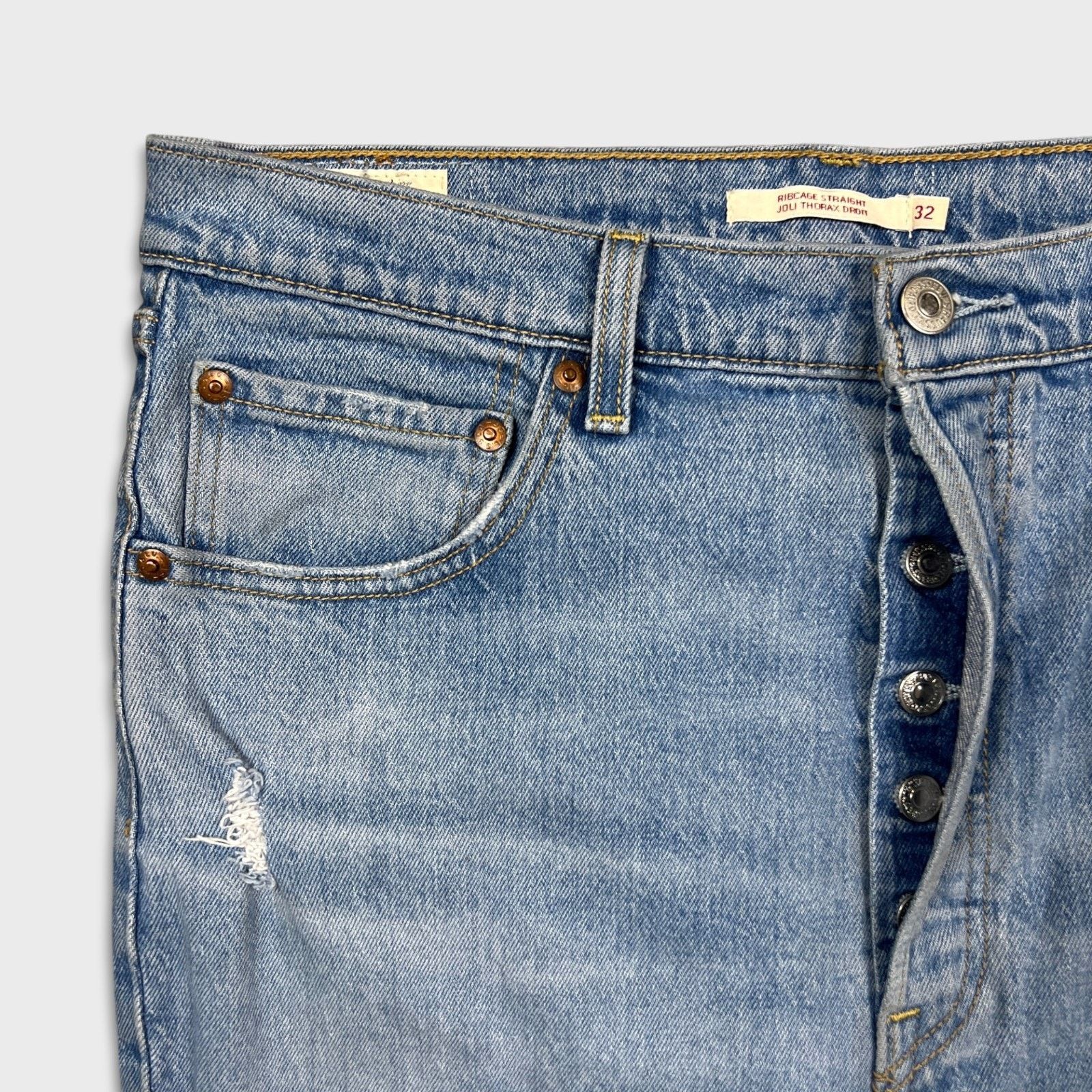 Levi's Levi's Ribcage Straight Jean 32x27 Blue Distressed High Rise Size 32" / US 10 / IT 46 - 3 Thumbnail