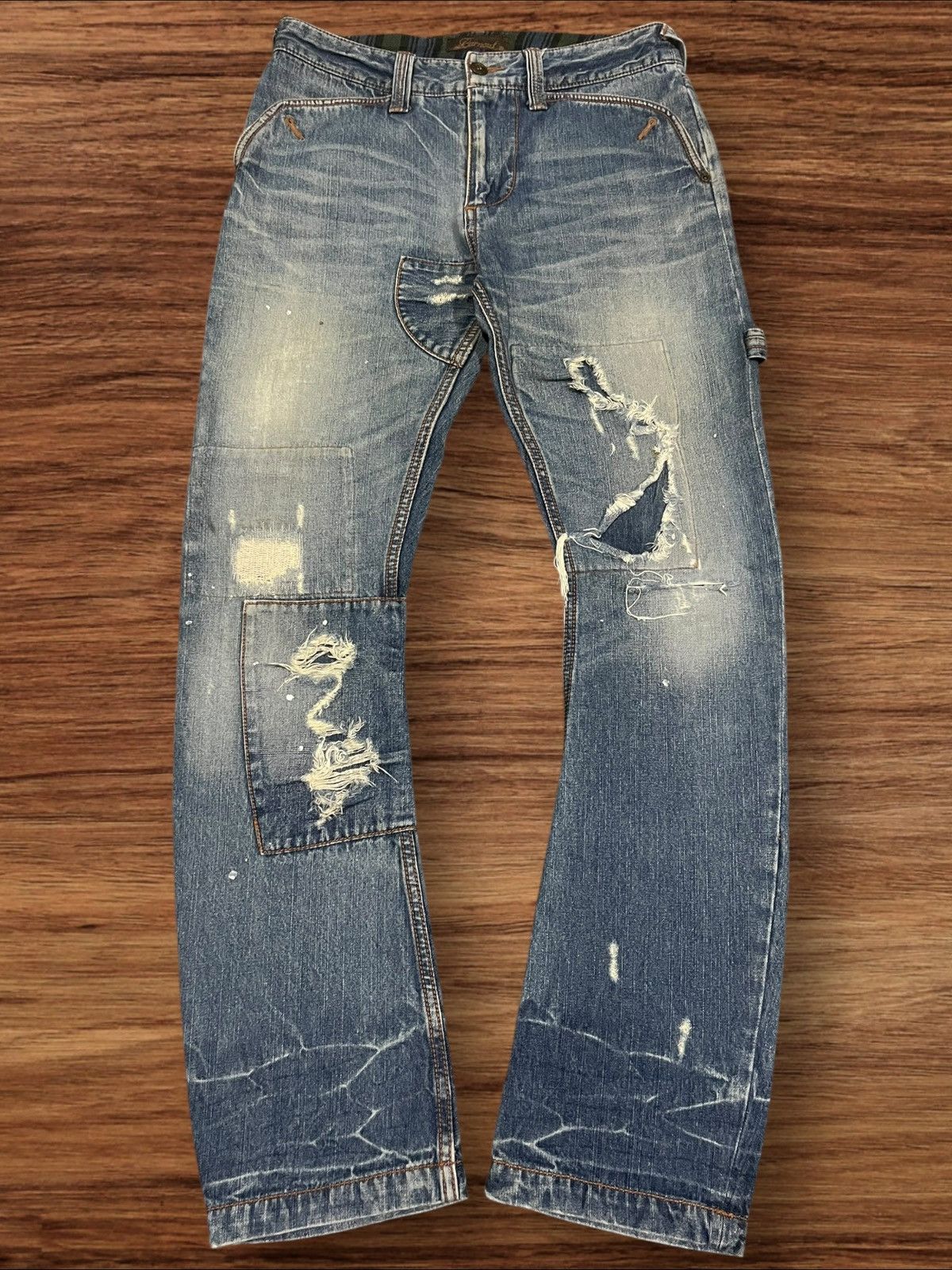 If Six Was Nine × Japanese Brand × Le Grande Bleu (L.G.B.) Burnout Social Sculpture Damaged Carpenter Cracked Leg Jeans Size US 30 / EU 46 - 1 Thumbnail