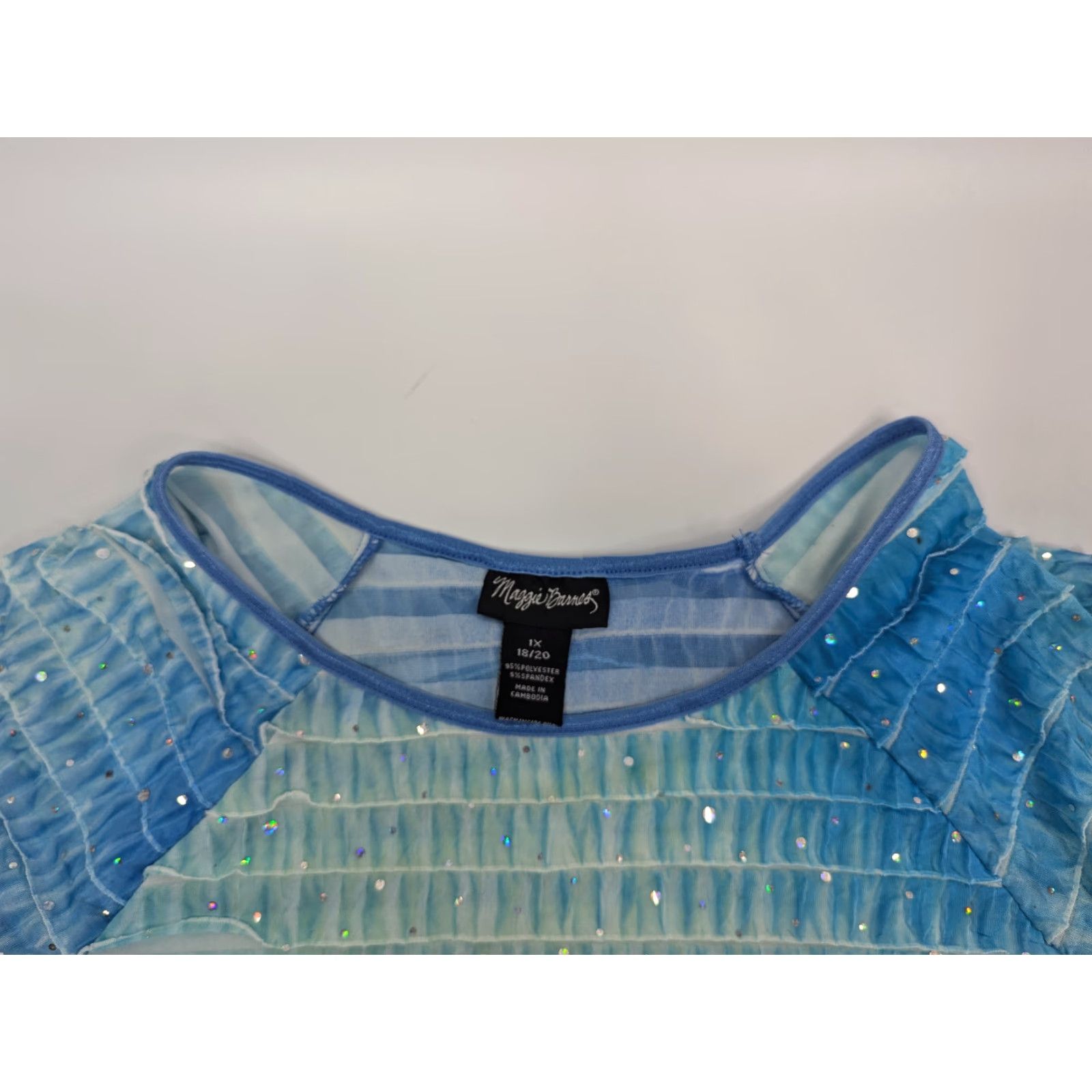 Vintage Maggie Barnes Woman's 1X 18/20 Shirt Blue Ruffle Short Sleeve Boho Blouse Plus Size XL / US 12-14 / IT 48-50 - 5 Thumbnail