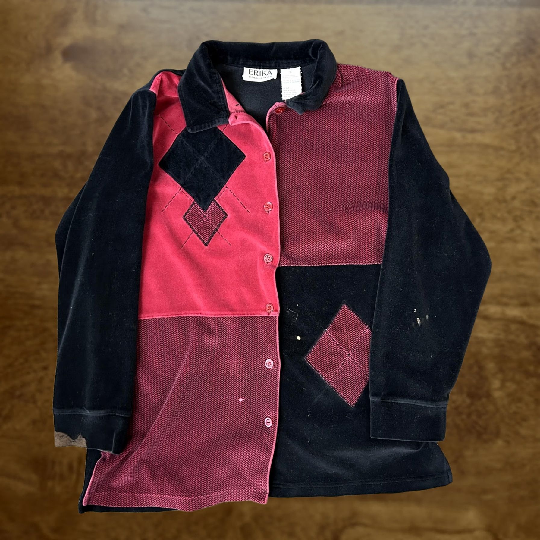Vintage Erika Collection Shirt Womens Small Black Red Patchwork Argyle Button Front Size S / US 4 / IT 40 - 1 Thumbnail