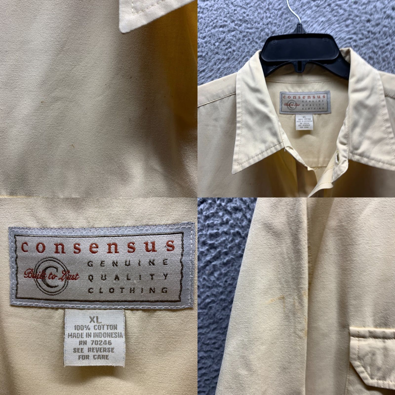 Vintage Consensus Shirt XL Adult Yellow Cotton Button-Up with Pockets, Outdoor, Casual Mens Size US XL / EU 56 / 4 - 8 Thumbnail