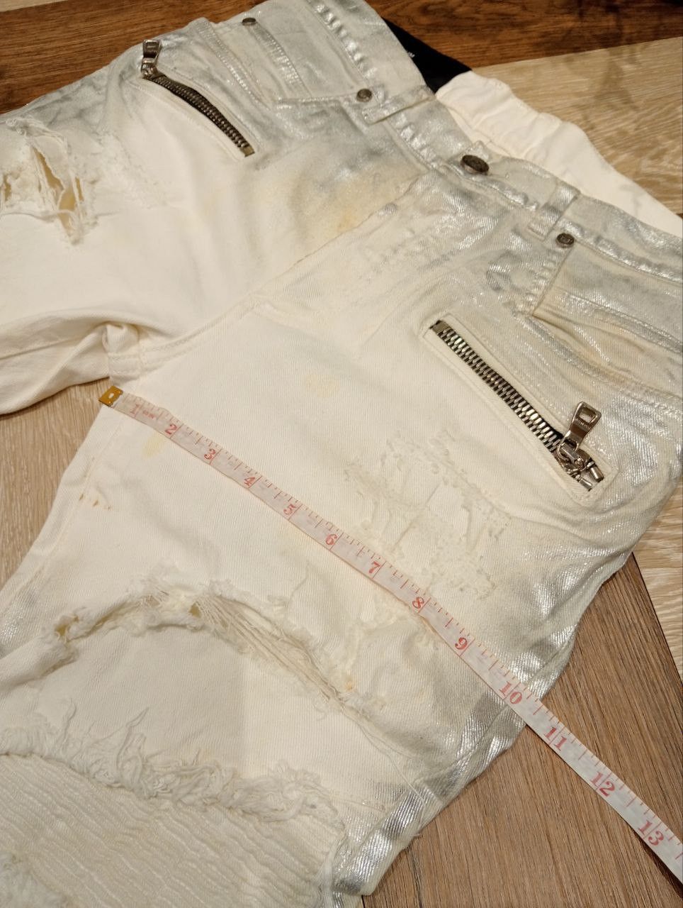 Balmain Balmain Paris Slim Metallic White Biker Jeans Size US 29 - 24 Thumbnail