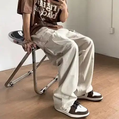 Japanese Brand Cargo Pants Cream- Korean Streetwear Style Pants Size US 31 - 4 Thumbnail
