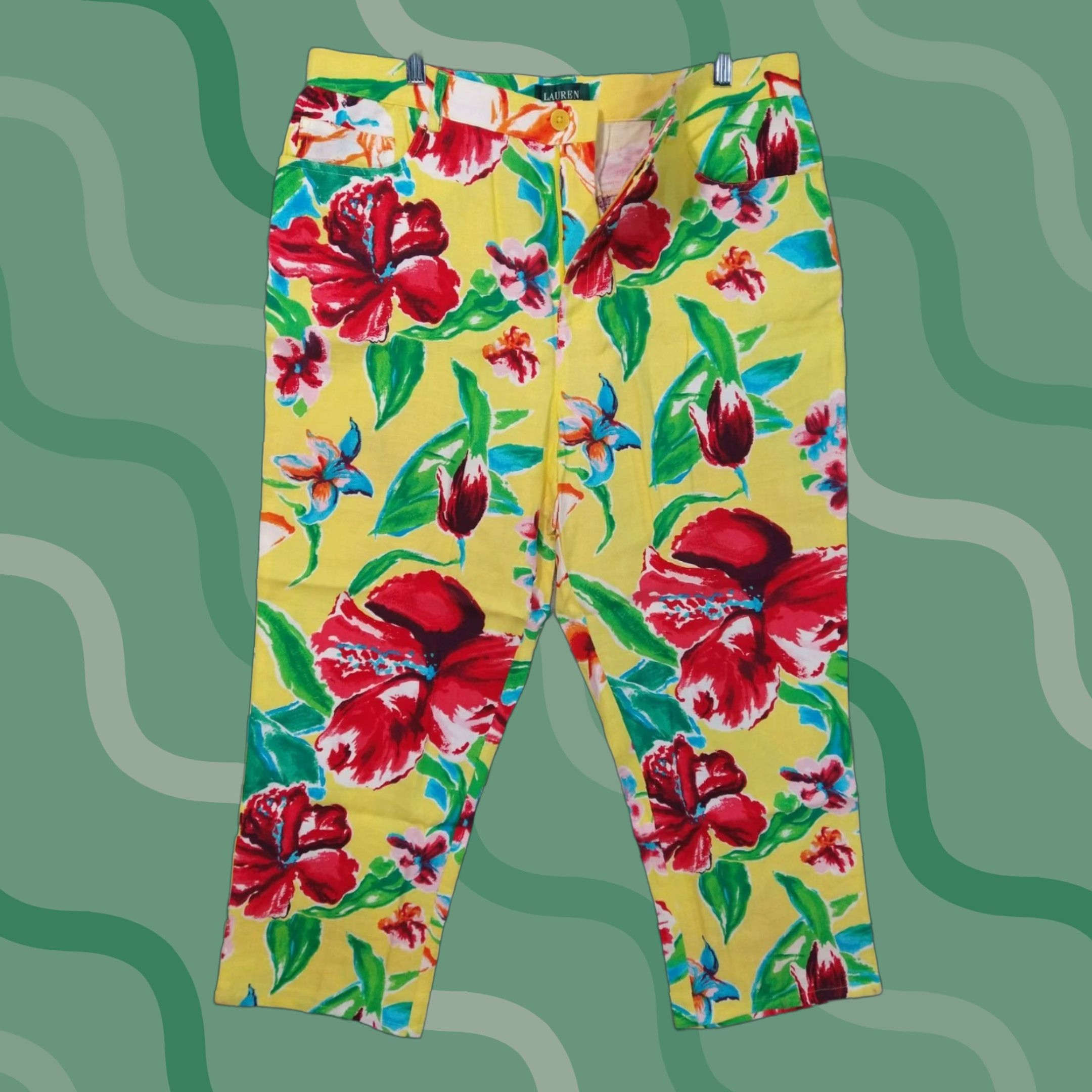 Ralph Lauren Ralph Lauren Pants Womens 14W Linen Floral Tropical Beachy Crop Beachtown Style Cropped High Rise 14W Multi Color Womens Size 36" / US 14 / IT 50 - 1 Thumbnail