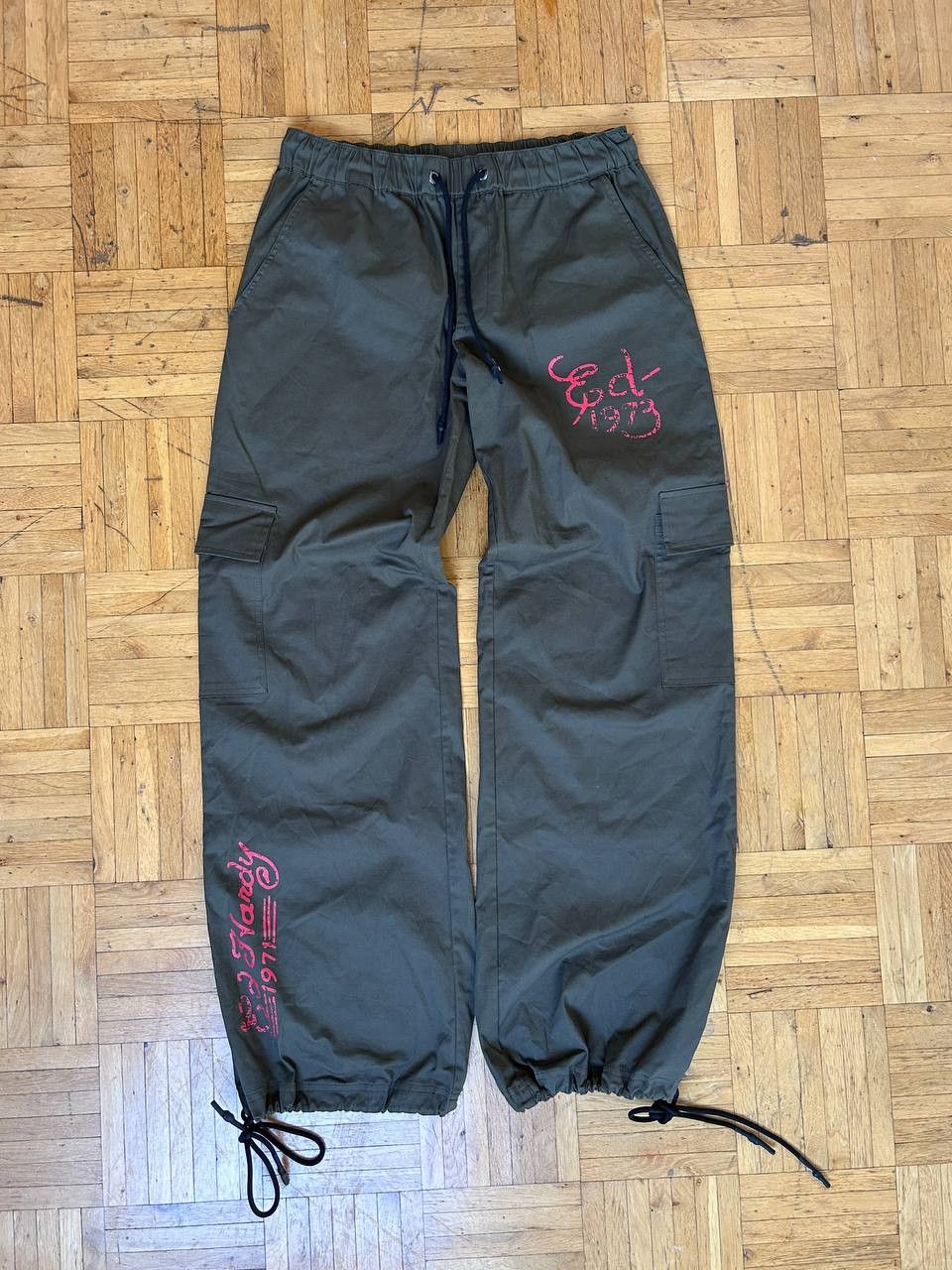 Ed Hardy Ed Hardy Pants Olive Logo Wide Leg Cargo Baggy Drill Size US 30 / EU 46 - 6 Thumbnail