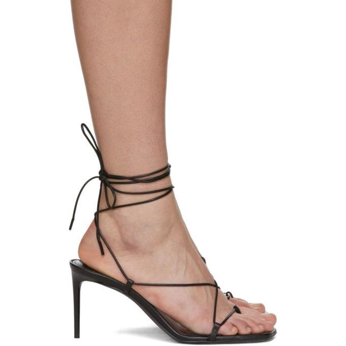 Saint Laurent Paris New SAINT LAURENT Minimalist Black Leather Sandal Heels Size US 11.5 / IT 41.5 - 1 Thumbnail