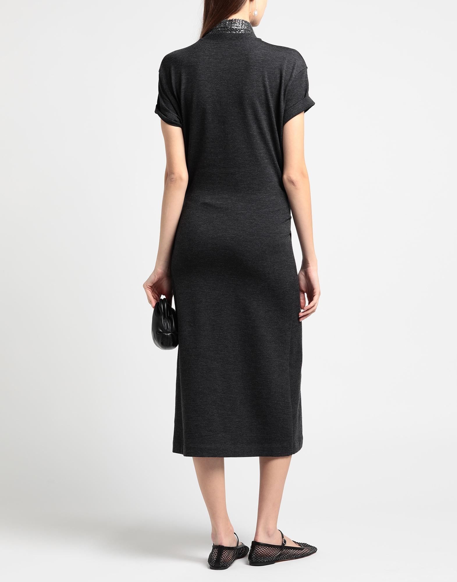 Brunello Cucinelli o1la1rc1a0325 Midi Dress in Black Size M / US 6-8 / IT 42-44 - 4 Thumbnail