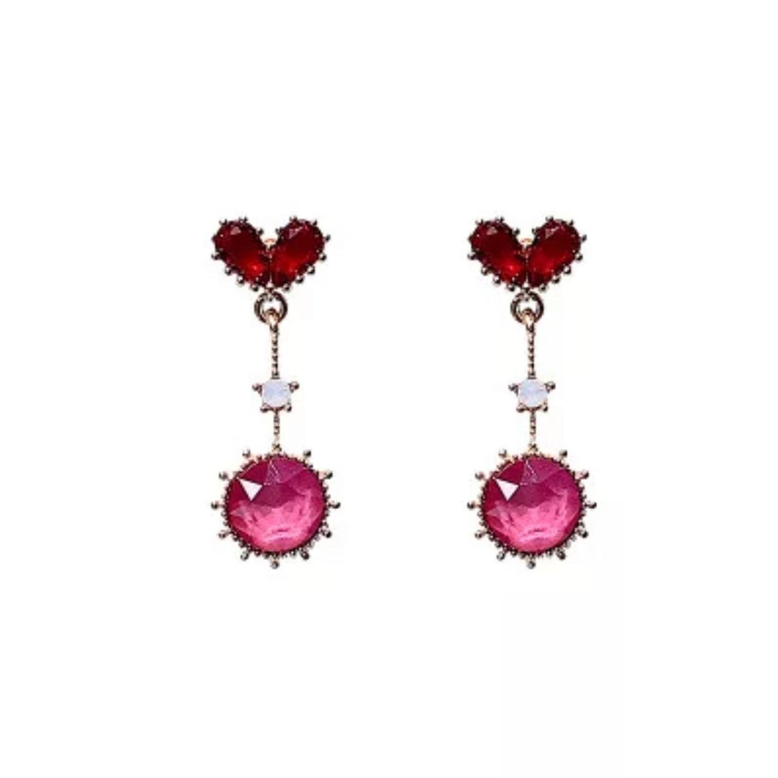 Diamond Earrings x Jewelry Cora Red Heart Shaped Dangle Earrings in Gold, Women's