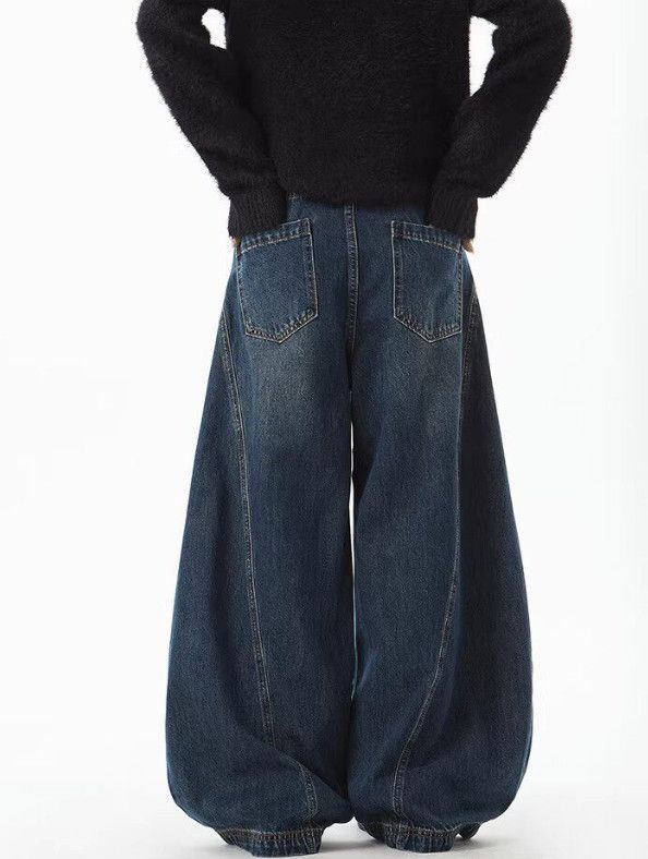 Vintage American Retro Washed Whiskered Curved-Cut Denim Jeans Size US 32 / EU 48 - 5 Thumbnail