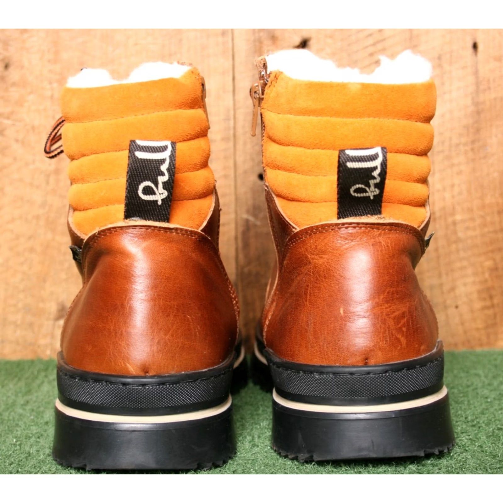 Vintage BULLE Theo Cognac Leather Shearling Lined Pivoting Spike Boots Mens US 10 EUR 43 Snow Boot Size US 10 / EU 43 - 4 Thumbnail
