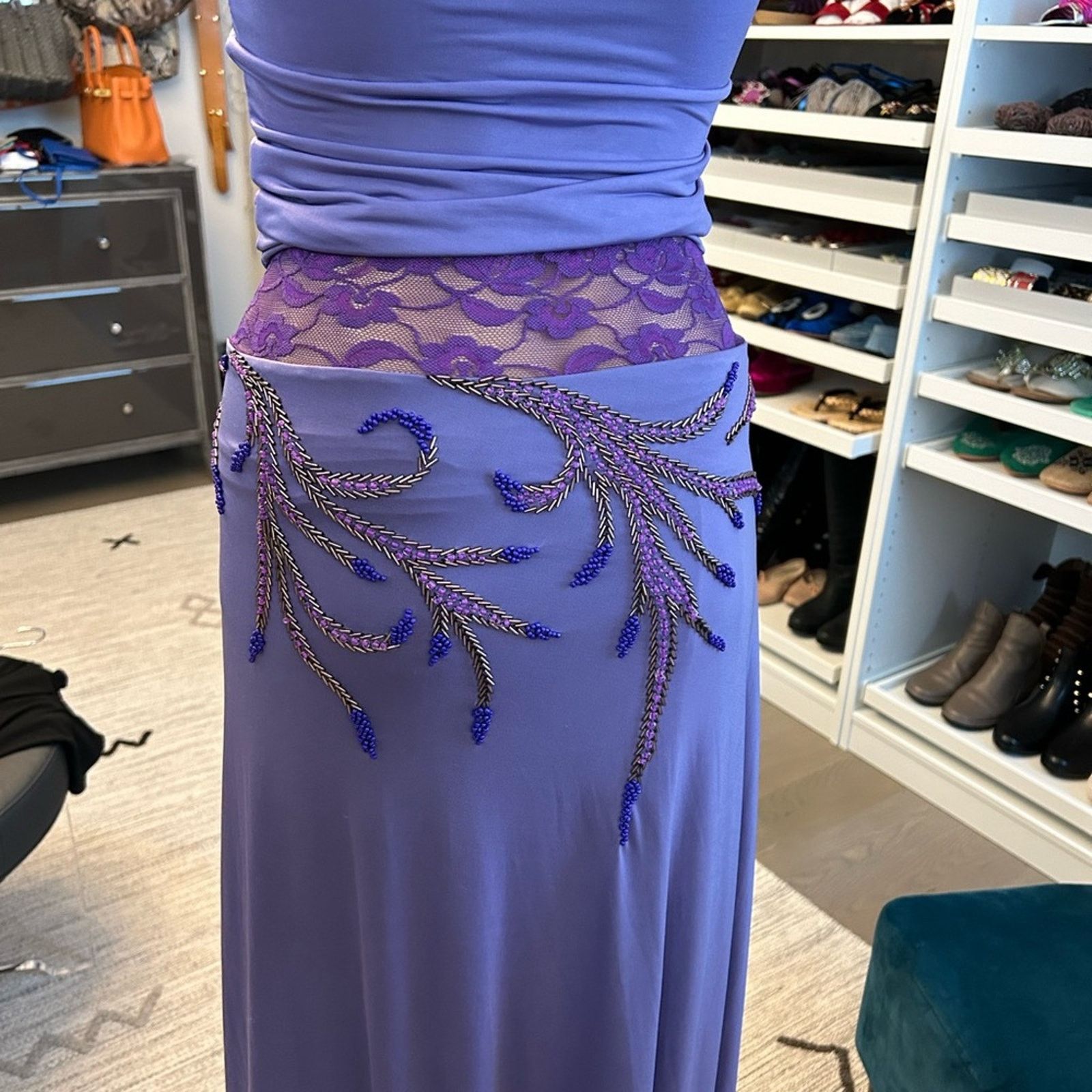 Designer Purple women medium Tango halter beaded lace waisted skirt Size S / US 4 / IT 40 - 5 Thumbnail