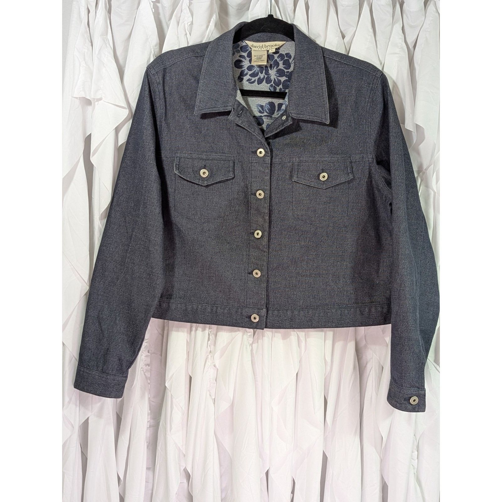 Other David Brooks Floral Lined Denim Jacket Petite L Size L / US 10 / IT 46 - 1 Thumbnail