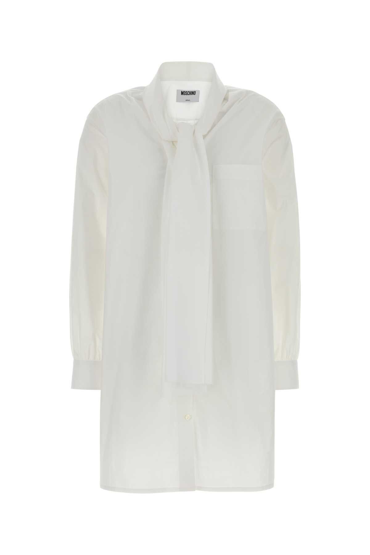 White Stretch Poplin Shirt Dress