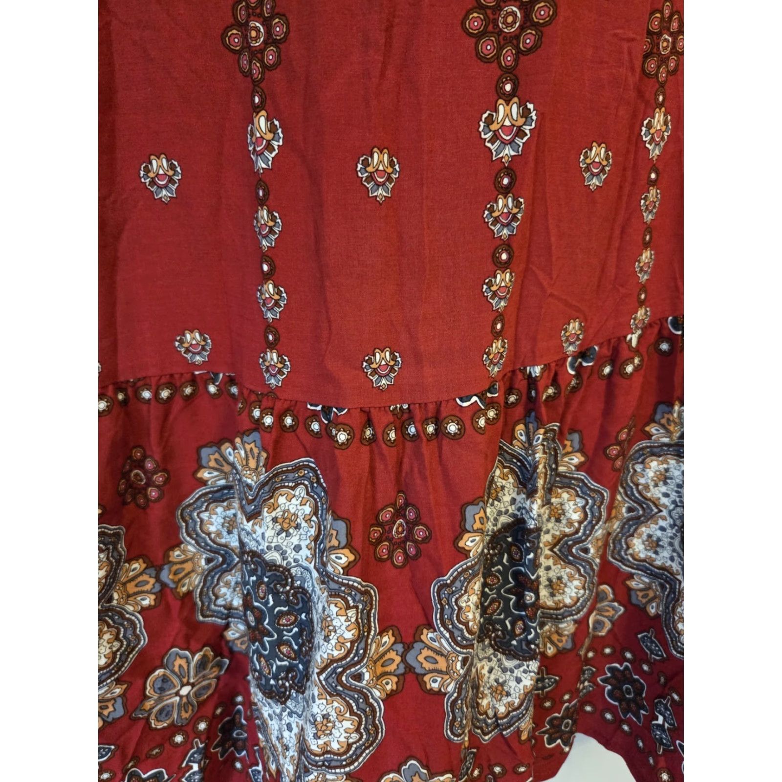 Shein VINTAGE SheIn Curve Red Floral Medallion Print Drop Waist Dress Hippie Boho 1XL Size XL / US 12-14 / IT 48-50 - 3 Thumbnail