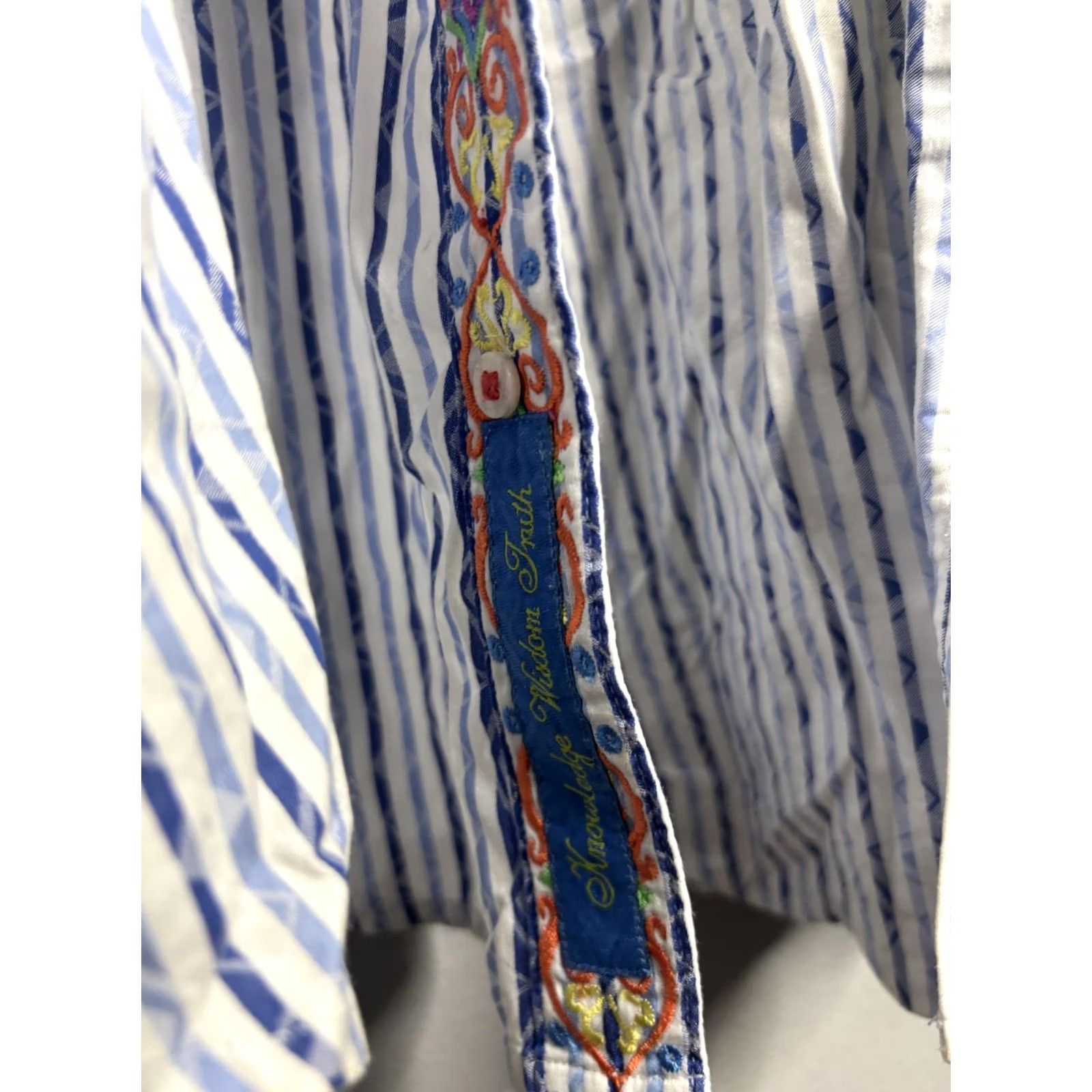 Robert Graham Robert Graham Shirt Mens XL Blue White Stripe Embroidered Bulldog Size US XL / EU 56 / 4 - 7 Thumbnail