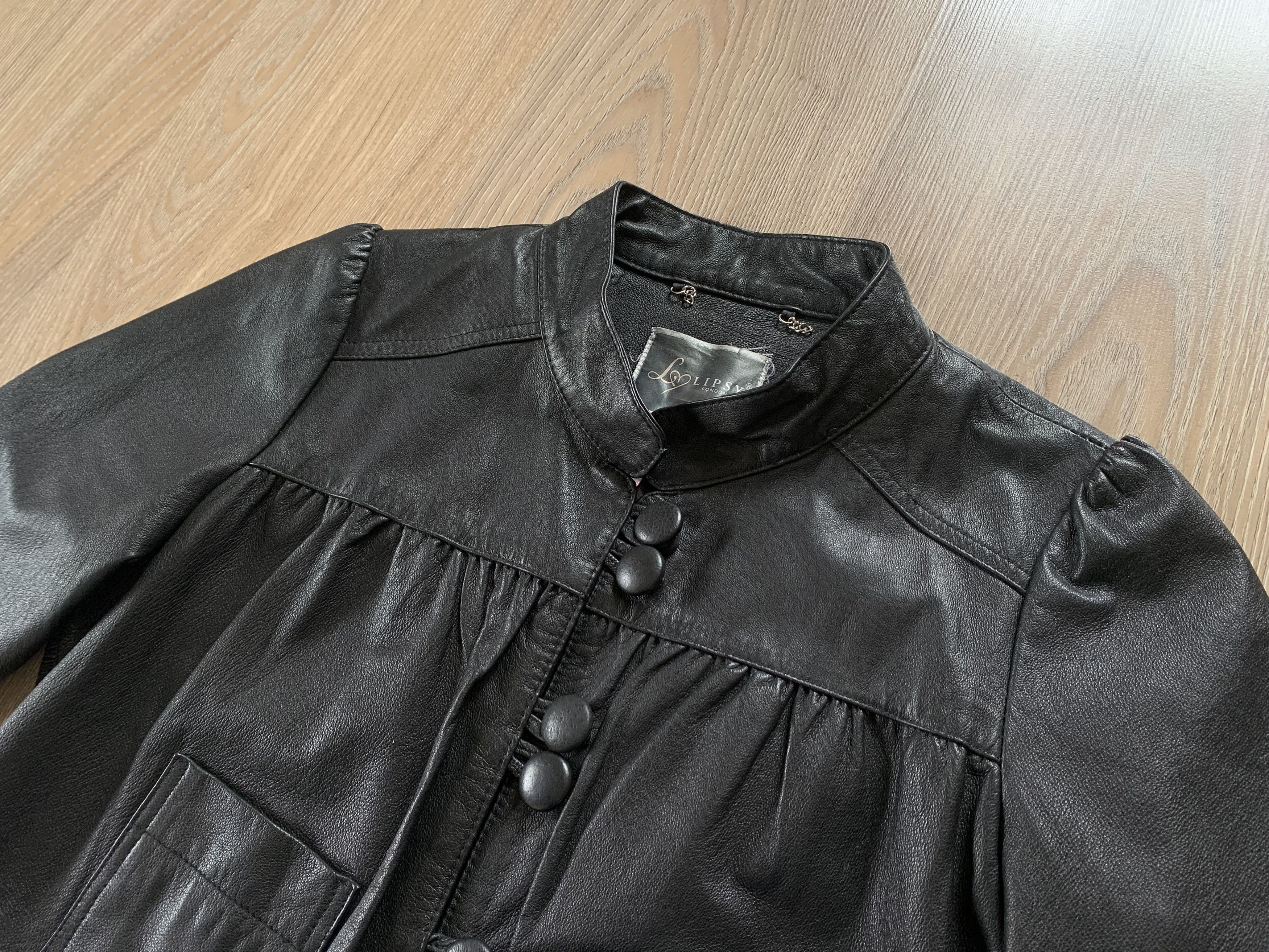 Genuine Leather Lipsy London Womens Black Leather Button Patch Pocket Jacket Size M / US 6-8 / IT 42-44 - 5 Thumbnail